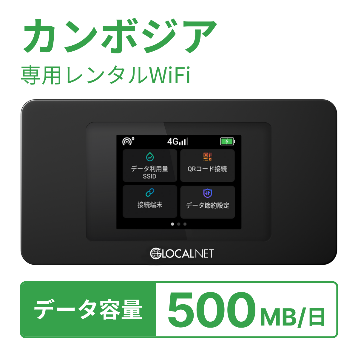 [レンタル] レンティオWiFi カンボジアWiFi 4G 500MB/日 データ容量プランの宅配レンタル - 1