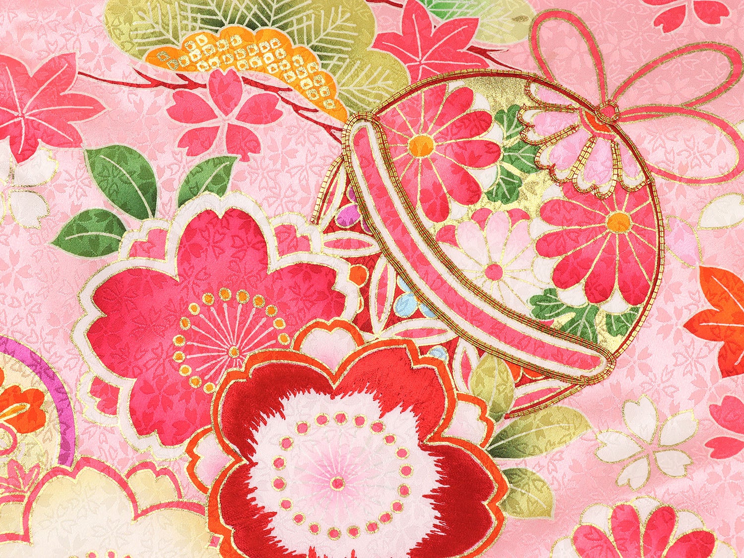 [レンタル] 女の子 お宮参り 産着 レンタル6点フルセット 正絹 鈴に宝づくし ピンク色の宅配レンタル - 4