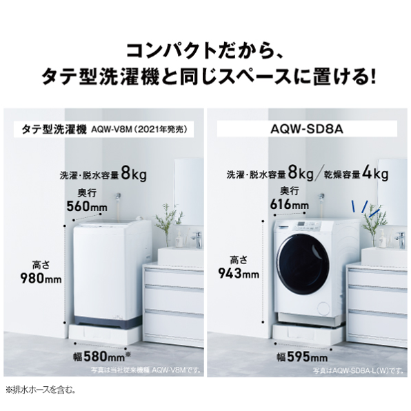 レンタル] アクア 【左開き】AQW-SD8A-L ドラム式洗濯乾燥機 洗濯8kg