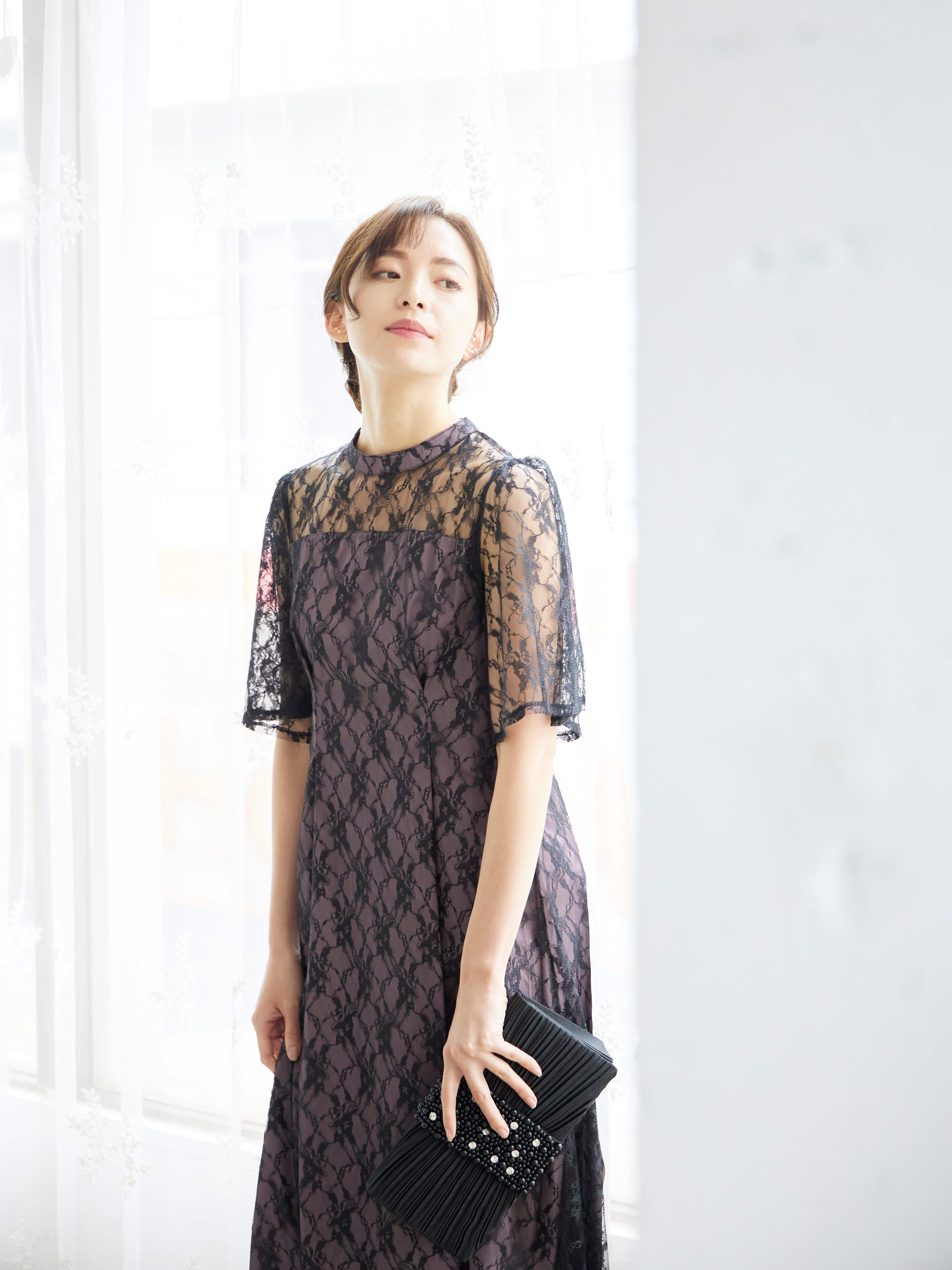 [レンタル] BELINDA DE CAPRIS 総レースフレア袖 ハイネック ワンピースドレス ブラックの宅配レンタル - 15