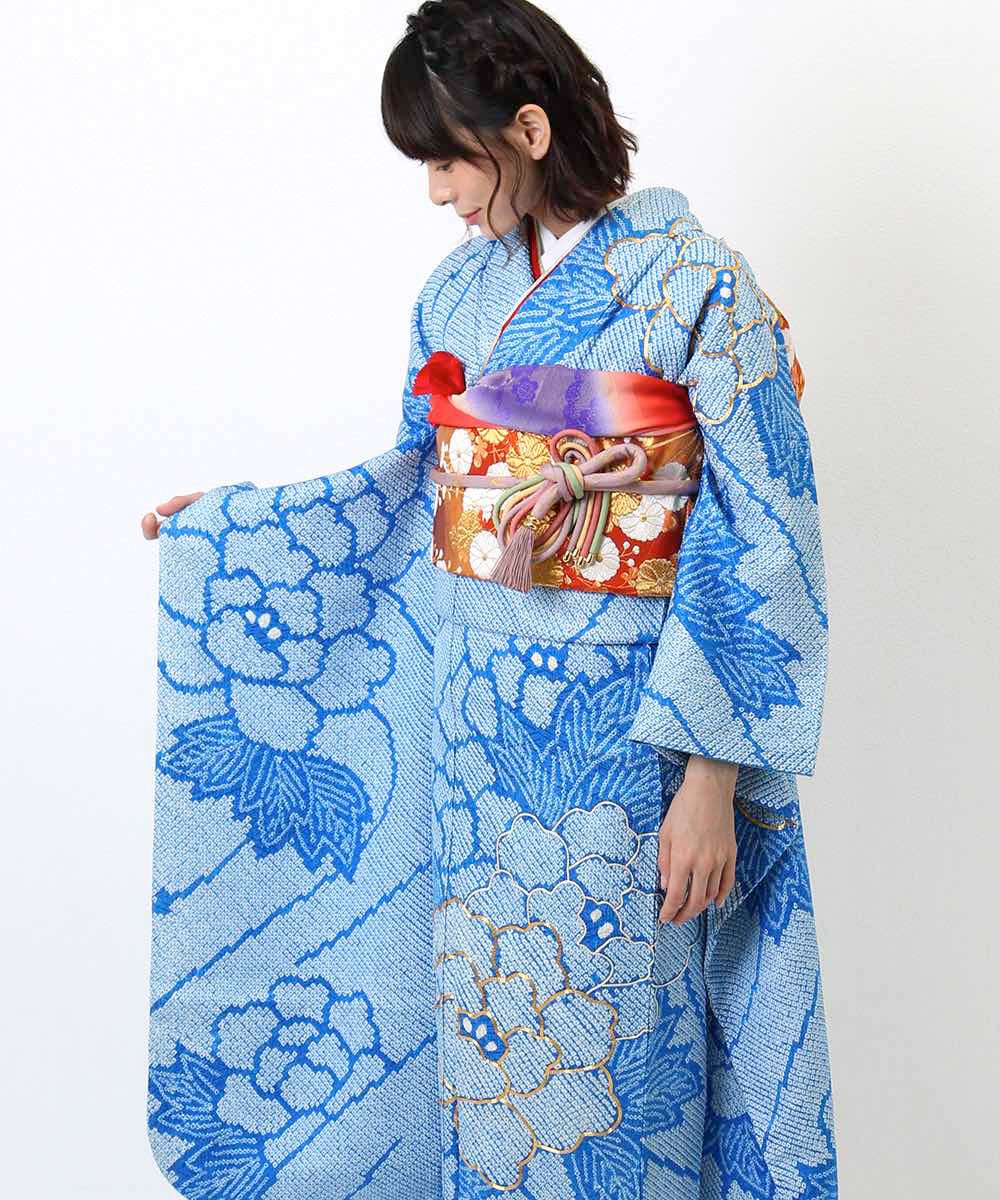 [レンタル] レンタル振袖フルセット-853 青系 花柄の宅配レンタル - 7