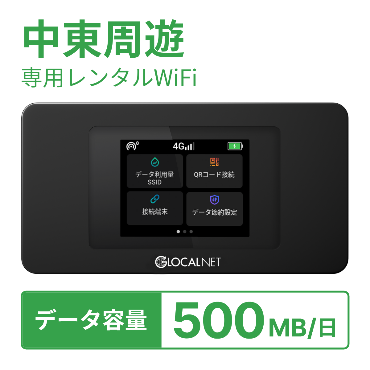 [レンタル] レンティオWiFi 中東周遊 4G 500MB/日 データ容量プランの宅配レンタル - 1