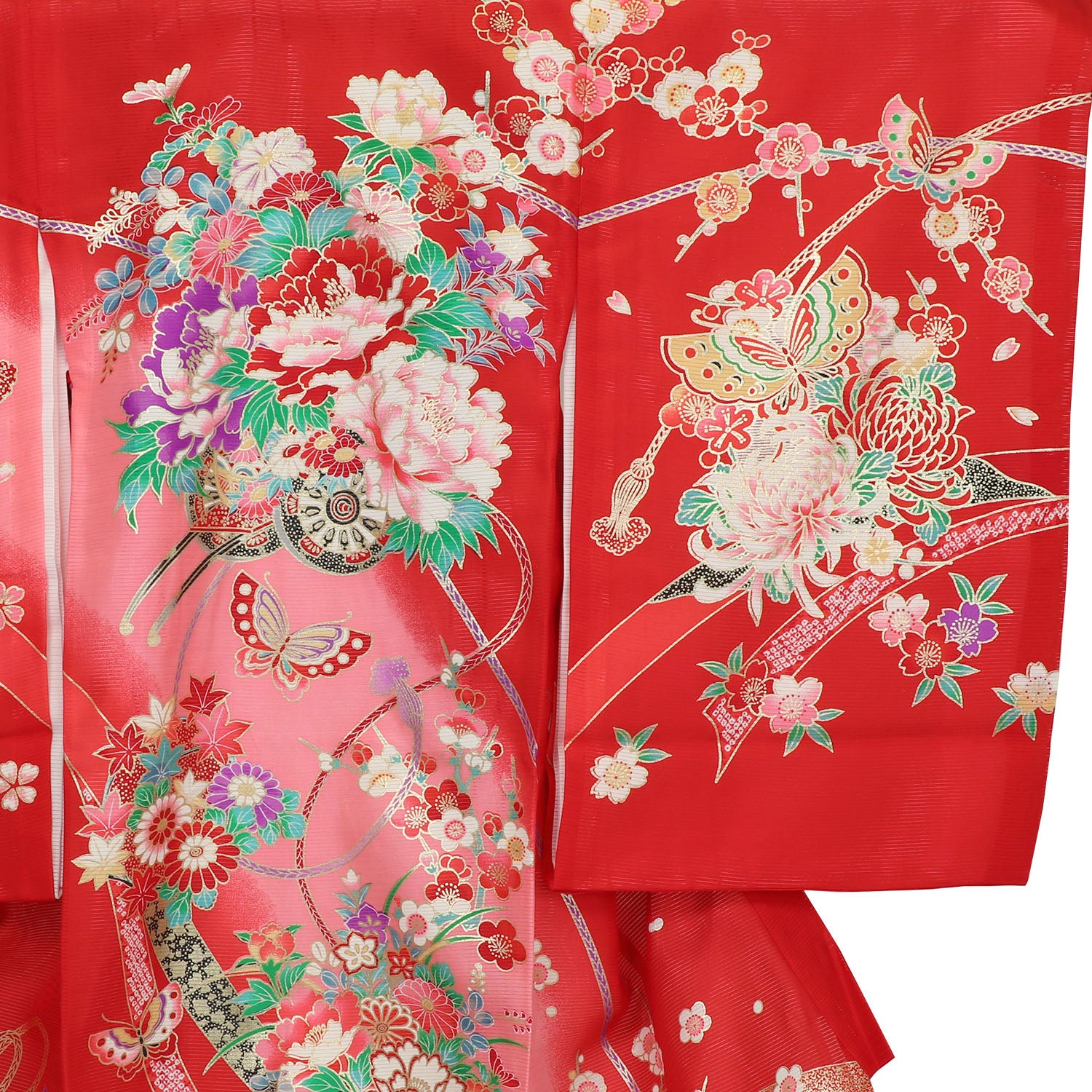 [レンタル] 女の子 お宮参り 産着 絽（夏用）レンタル6点フルセット 正絹 花車に蝶 赤色の宅配レンタル - 3