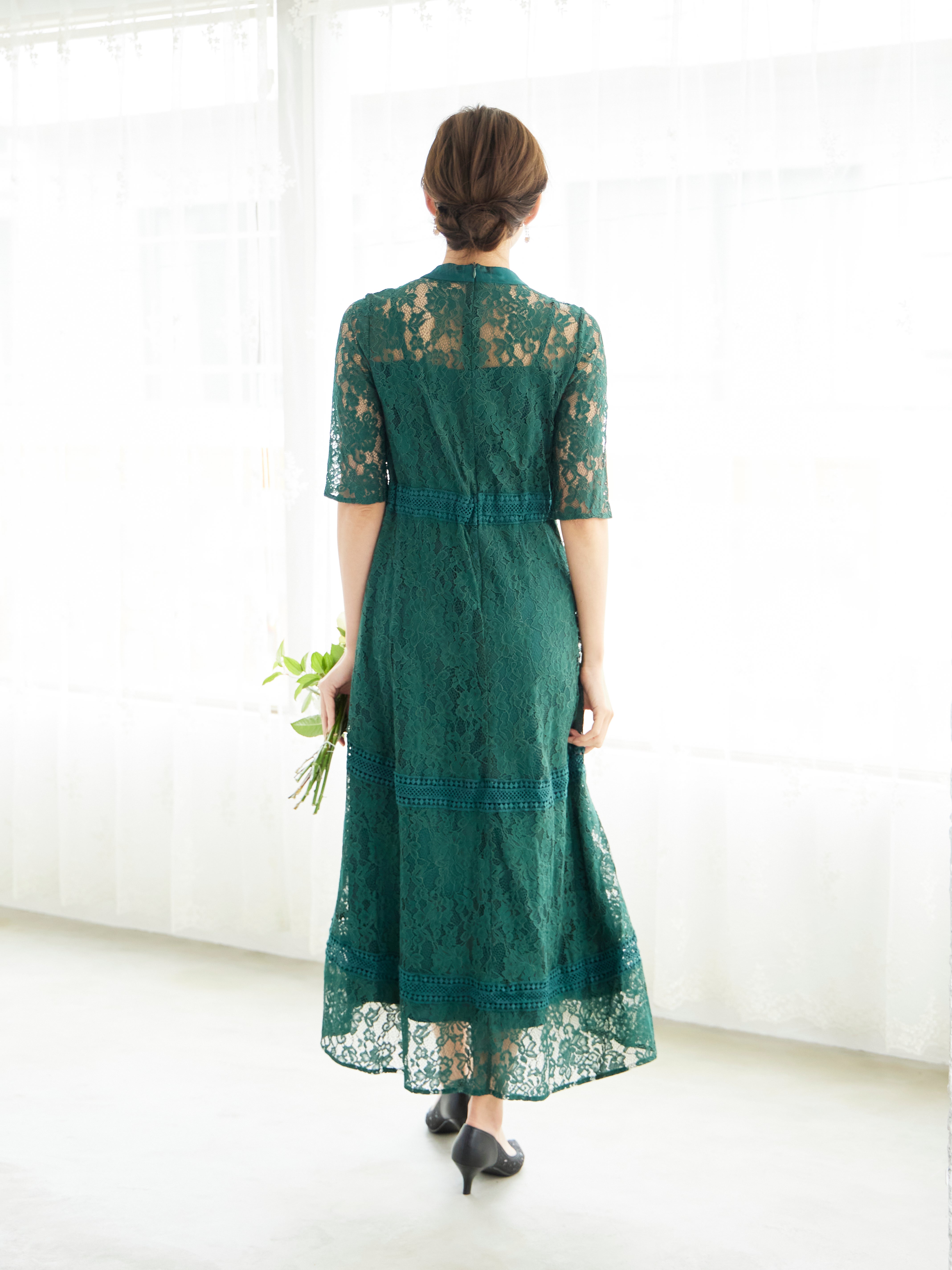 [レンタル] BELINDA DE CAPRIS ケミカルレース フィッシュテール ワンピースドレス グリーンの宅配レンタル - 6