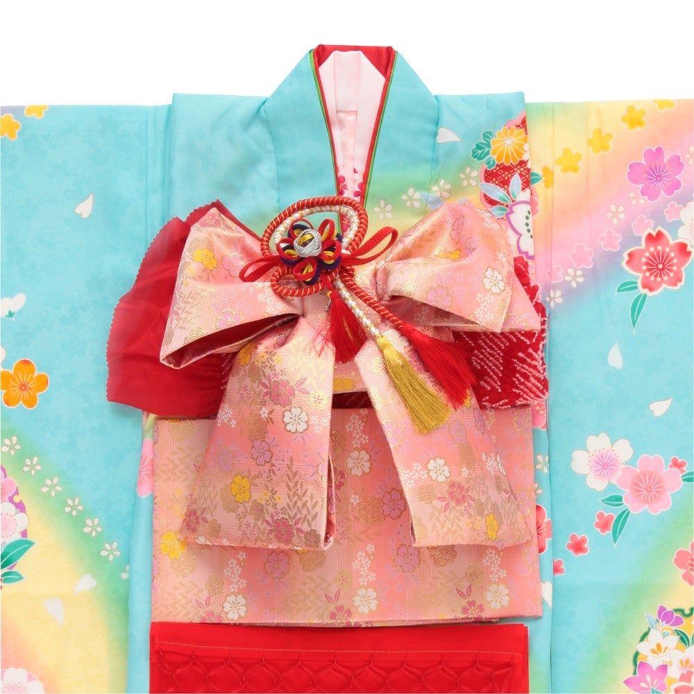 七五三/節句 着物セット 7歳女の子 陽気な天使 レインボー柄 ふんわり