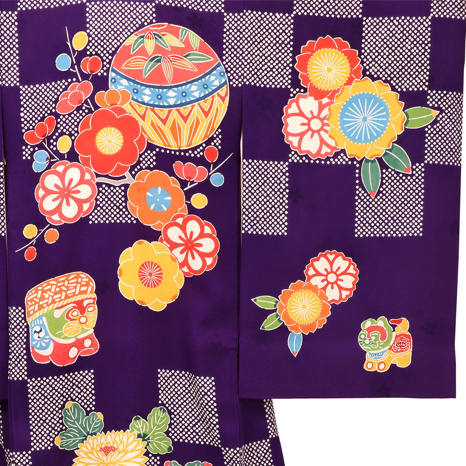 [レンタル] 女の子 お宮参り 産着 栗山工房 レンタル6点フルセット 正絹 鞠と犬張子 紫色の宅配レンタル - 3