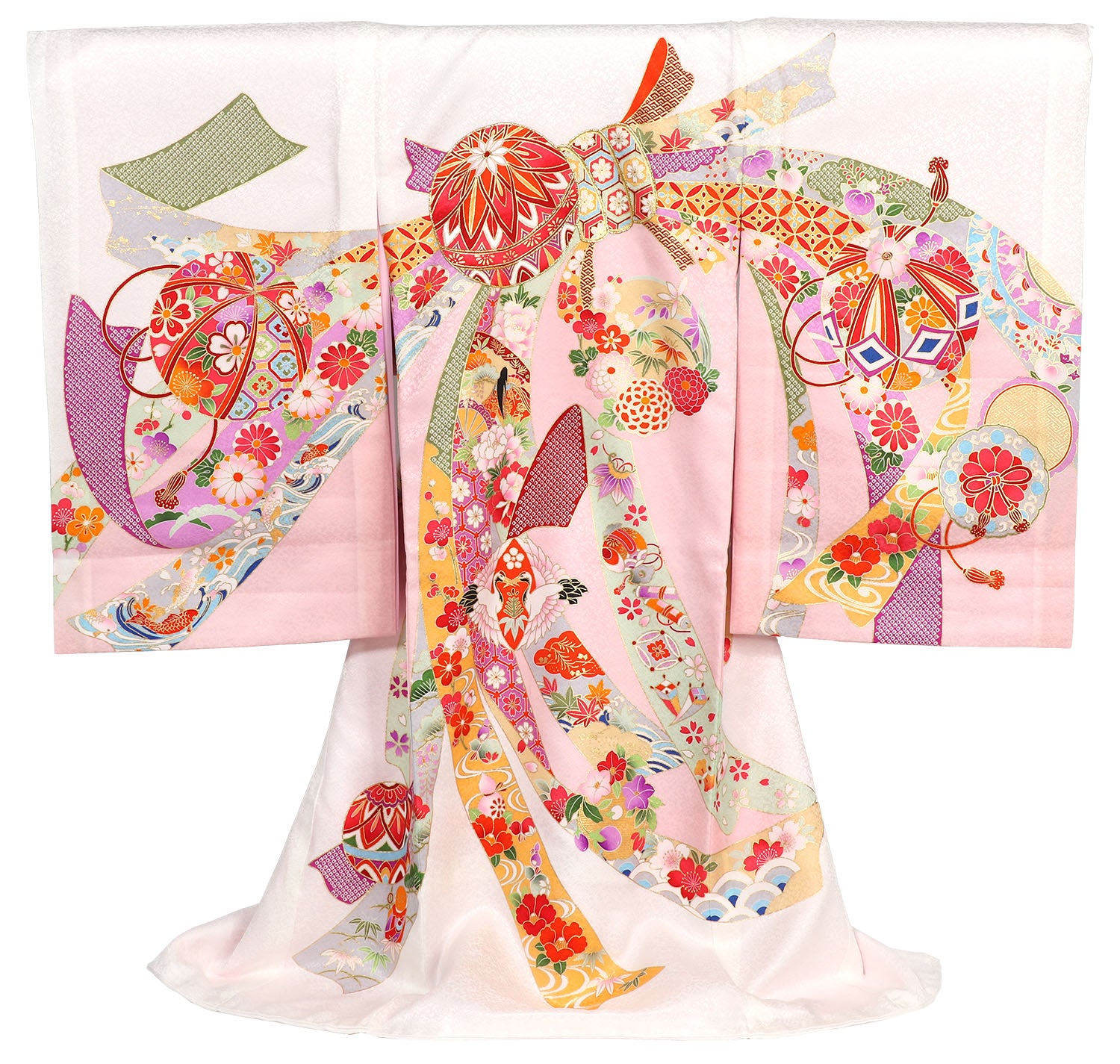 女の子 お宮参り 産着 レンタル6点フルセット 正絹 鞠の十徳 白色