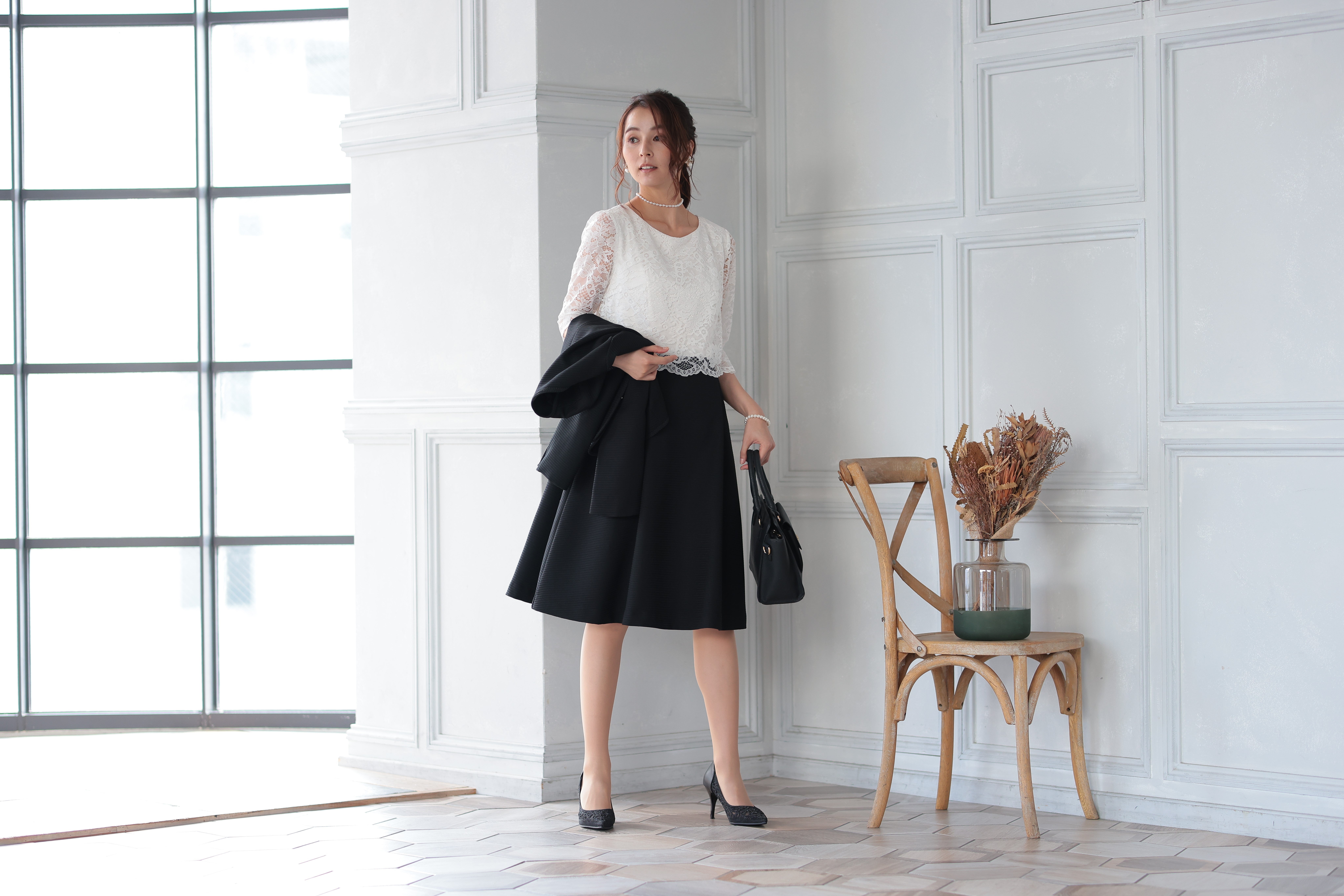 [レンタル] アートマリー レース×ピケツイード調アンサンブルスーツ【2点セット】ブラックの宅配レンタル - 8