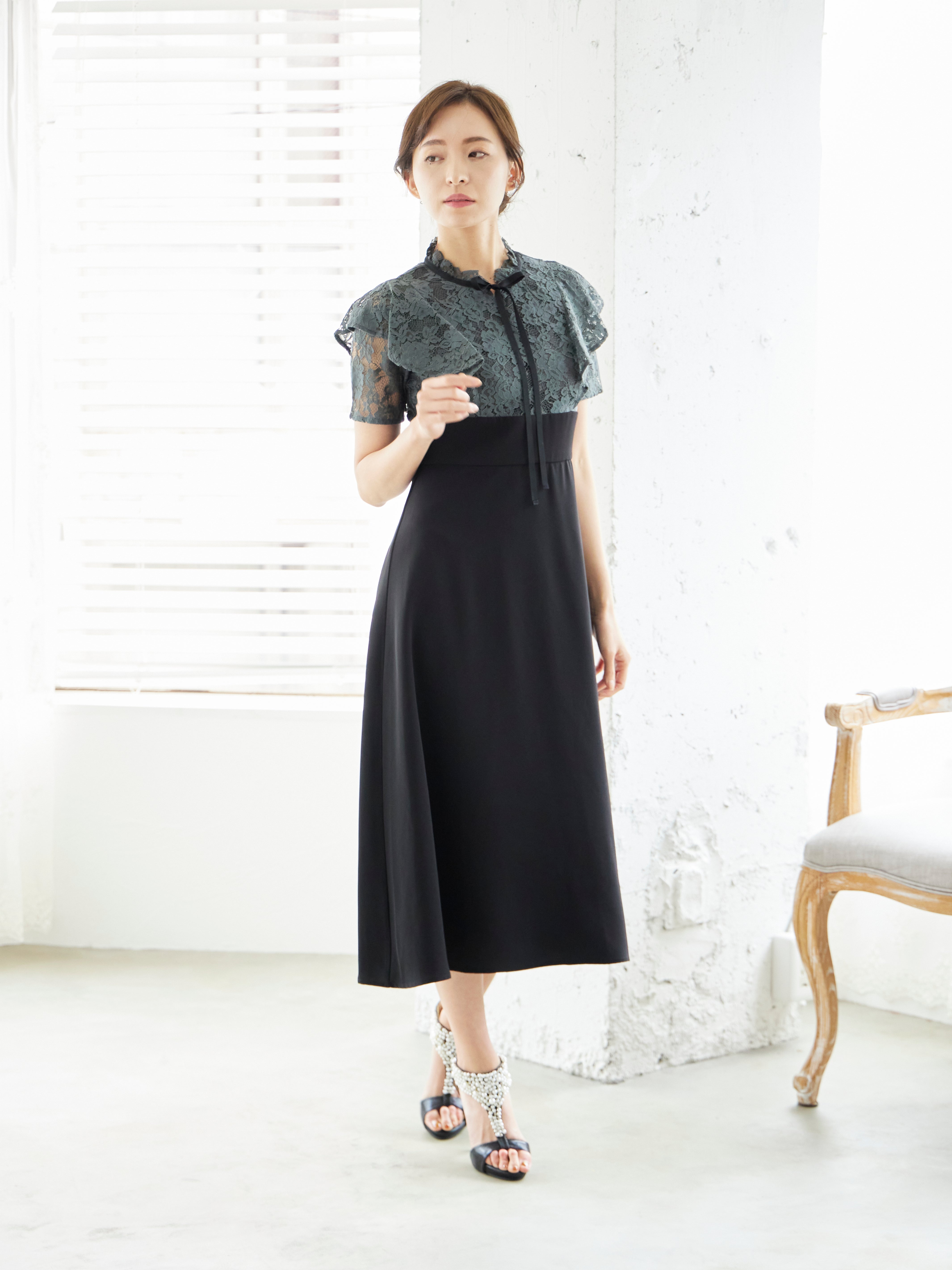 [レンタル] BELINDA DE CAPRIS レース切り替え タイトワンピースドレス グレーの宅配レンタル - 8