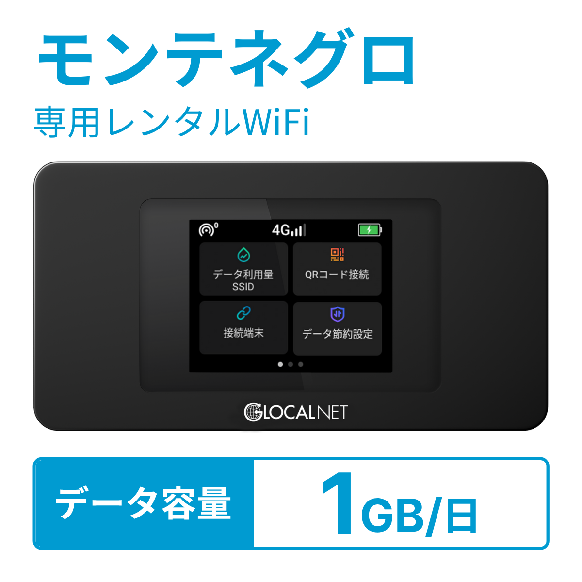 [レンタル] レンティオWiFi モンテネグロWiFi 4G 1GB/日 データ容量プラン