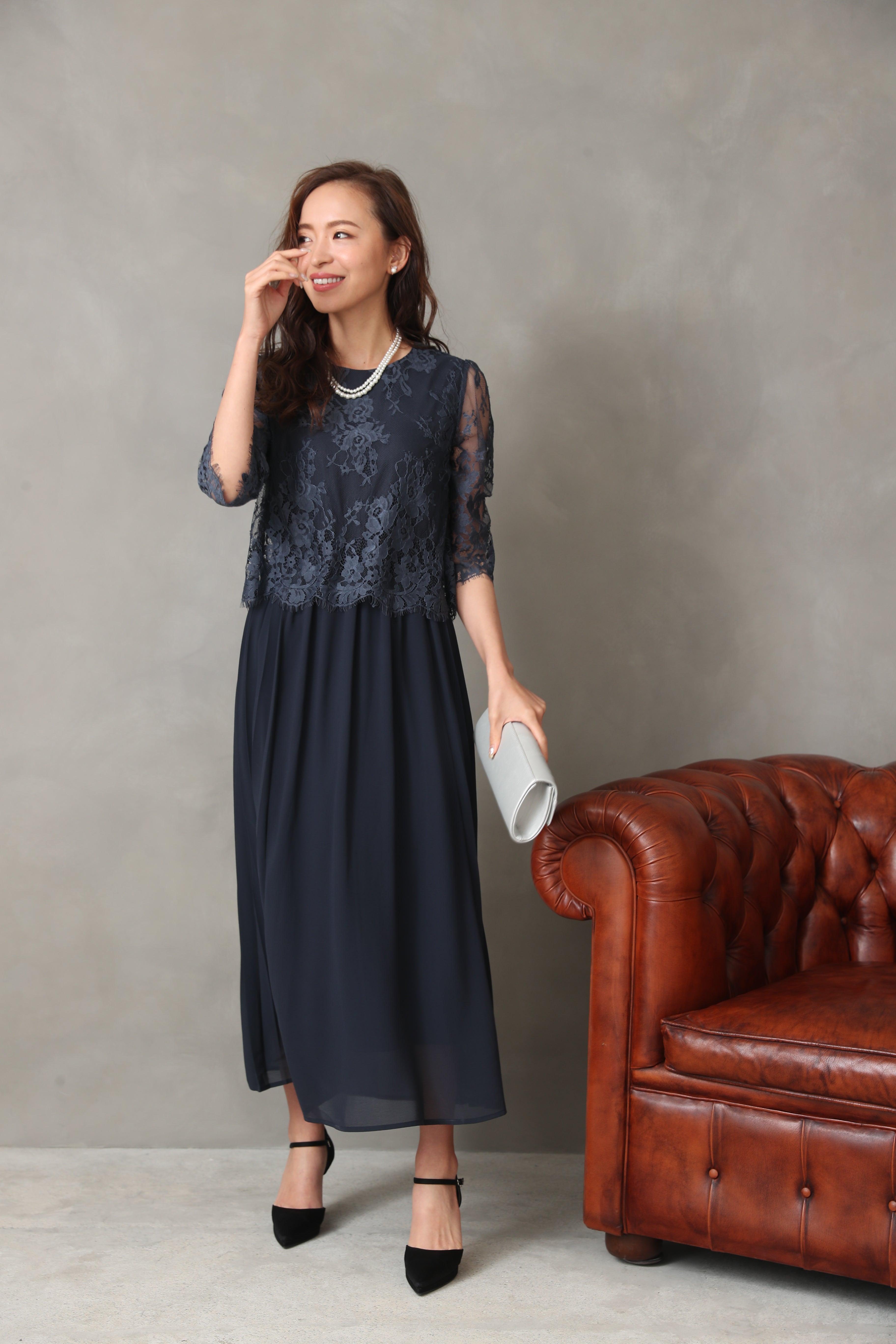 レンタル] BELINDA DE CAPRIS サイドプリーツ レーススリーブ