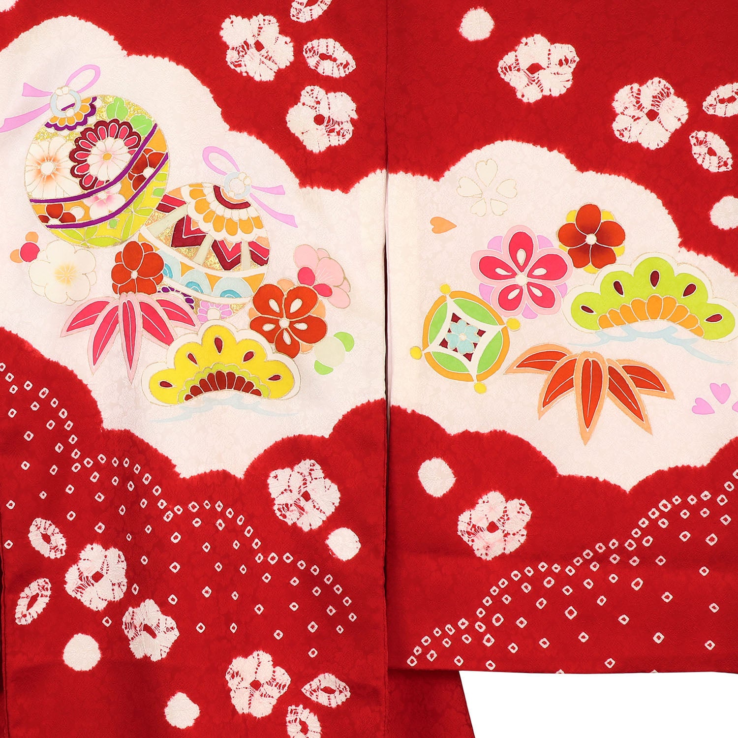 [レンタル] 女の子 お宮参り 産着 レンタル6点フルセット 正絹 鈴に雲取りに梅 赤色の宅配レンタル - 3