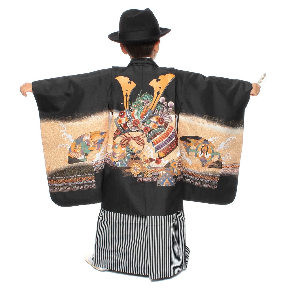 七五三/節句 袴セット 5歳 男の子 金色模様 兜