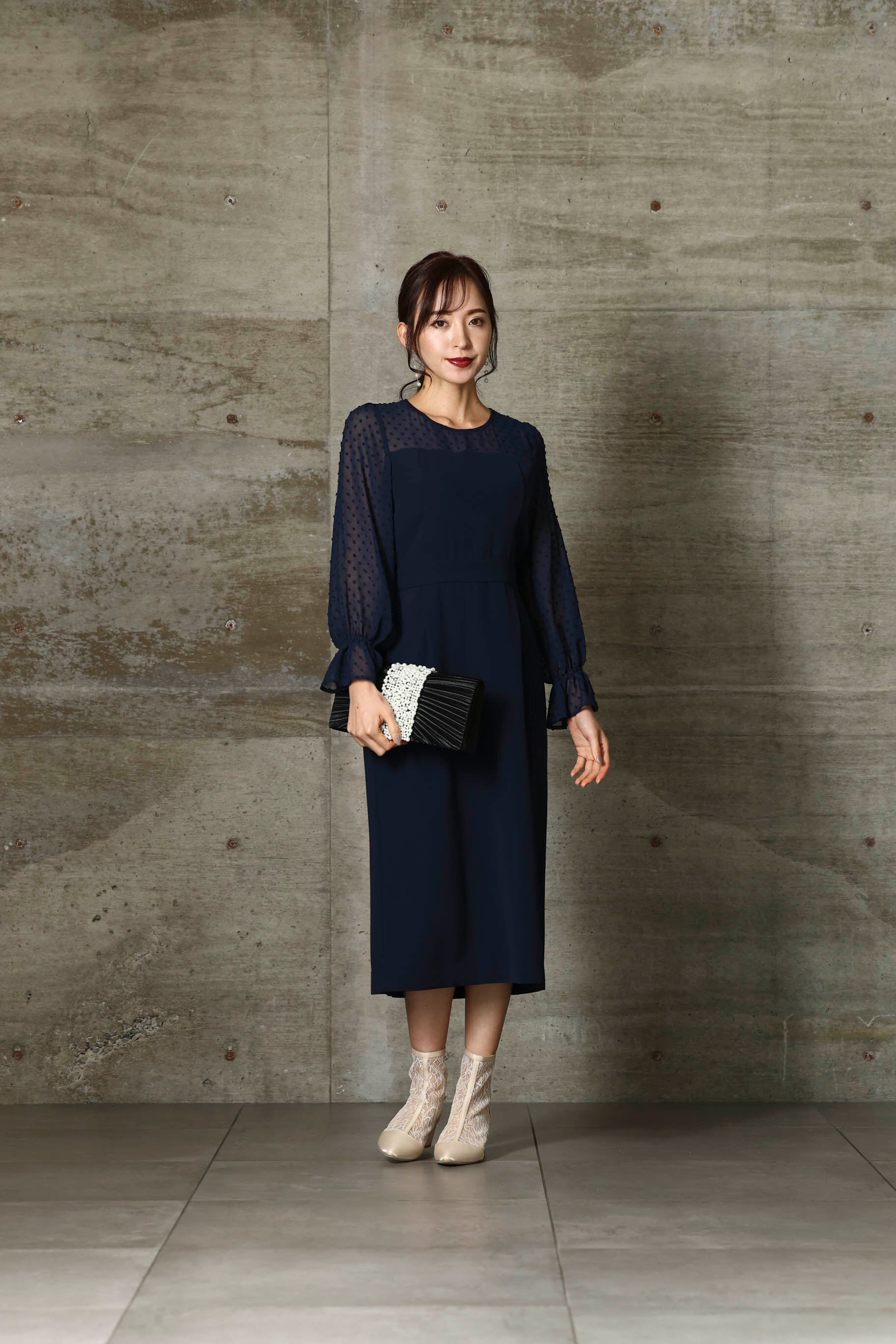 [レンタル] BELINDA DE CAPRIS フロッキー ドットチュール ワンピースドレス ネイビーの宅配レンタル - 7