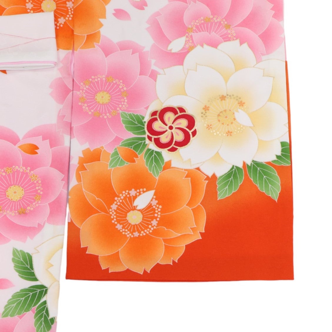 [レンタル] 女の子 お宮参り 産着レンタル6点フルセット 大桜柄 オレンジの宅配レンタル - 2