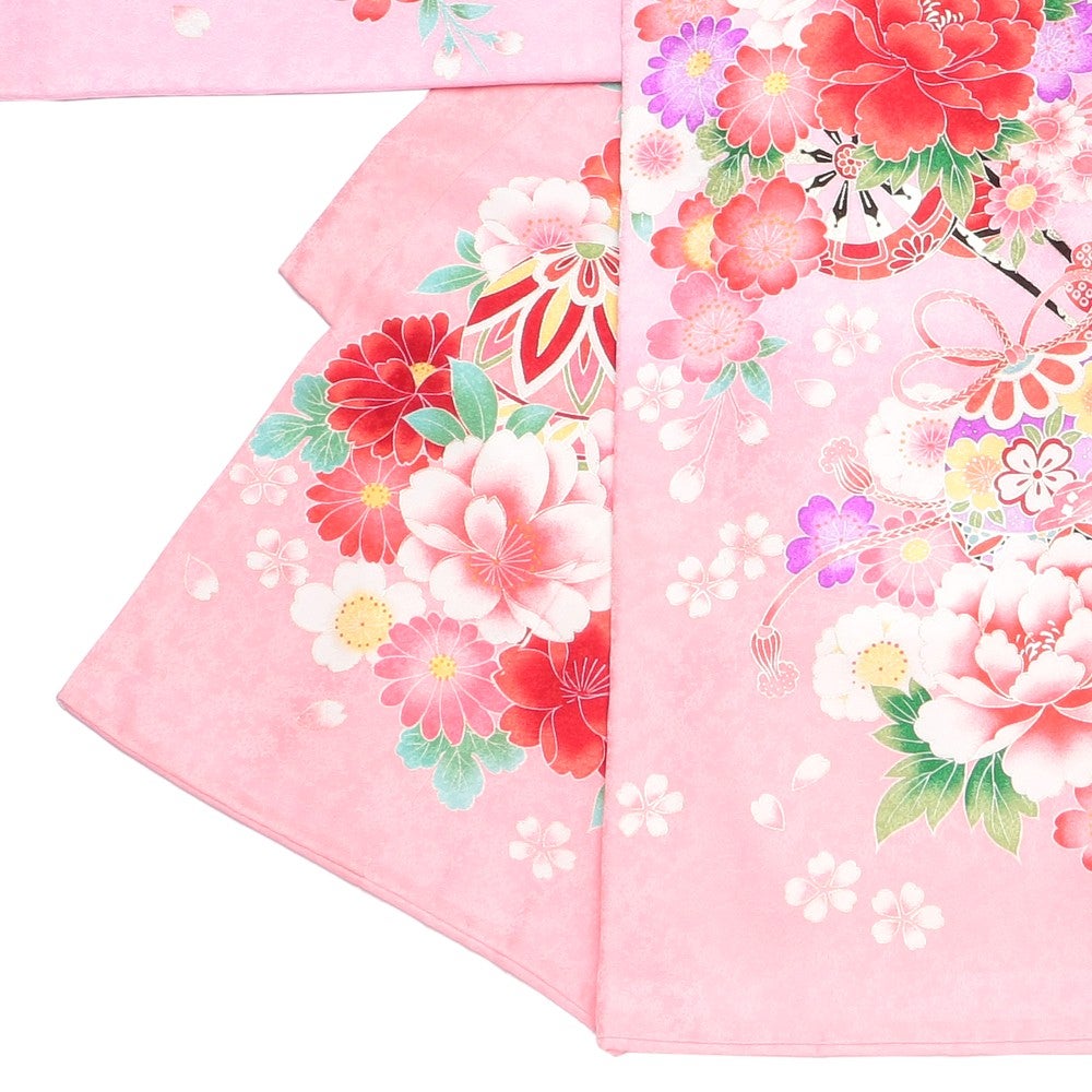 [レンタル] 女の子 お宮参り 産着レンタル6点フルセット 正絹 毬 牡丹の宅配レンタル - 6