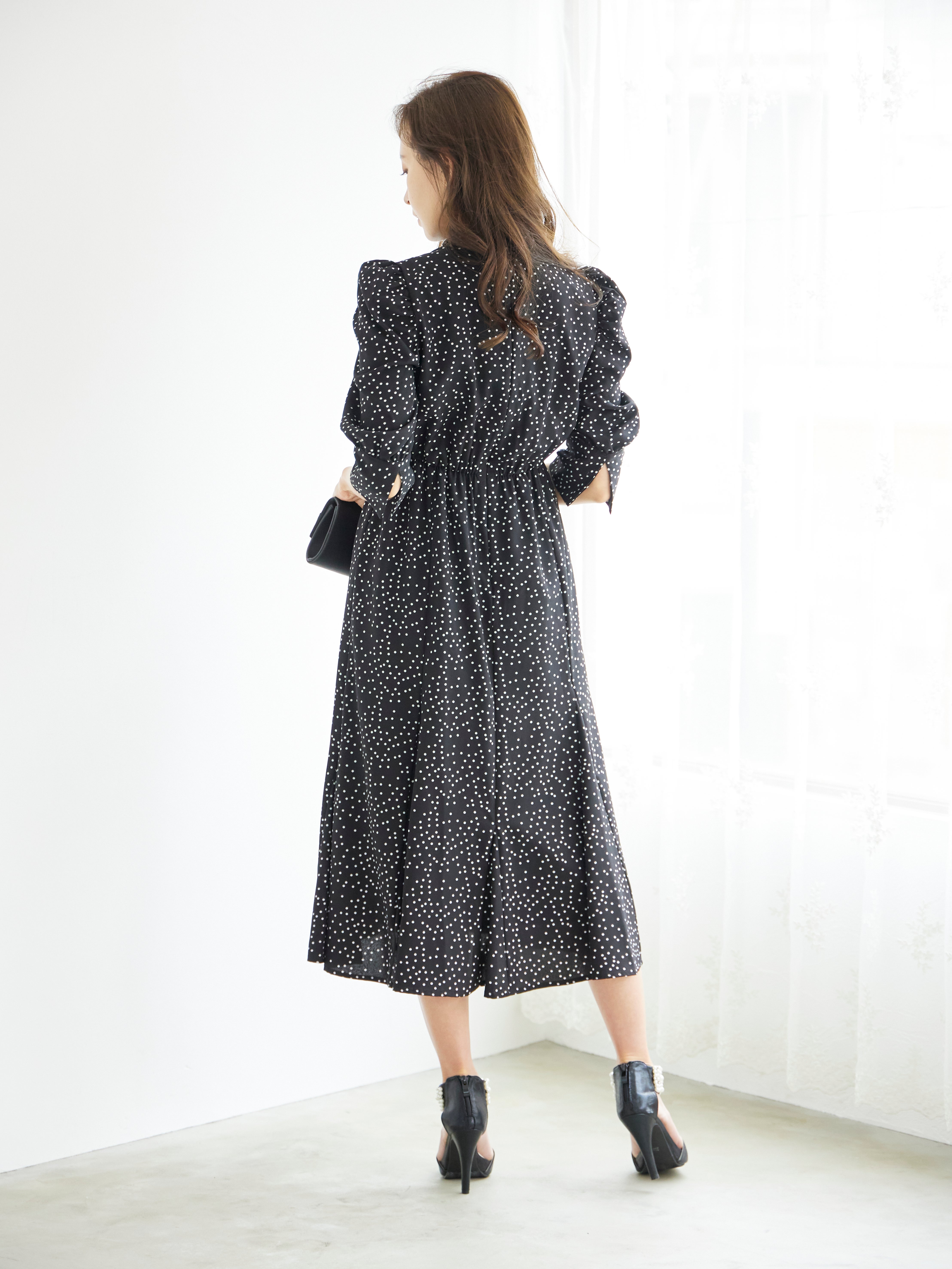 [レンタル] BELINDA DE CAPRIS ギャザースリーブ ドットワンピースドレス ブラックの宅配レンタル - 12