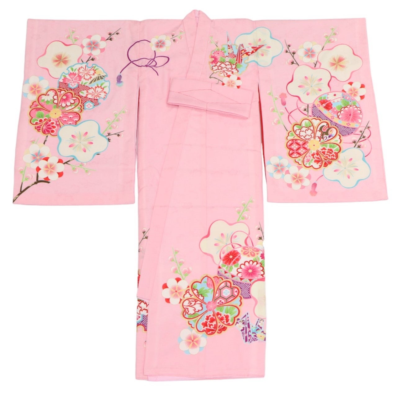 女の子 お宮参り 産着レンタル6点フルセット 梅に鞠 ピンク