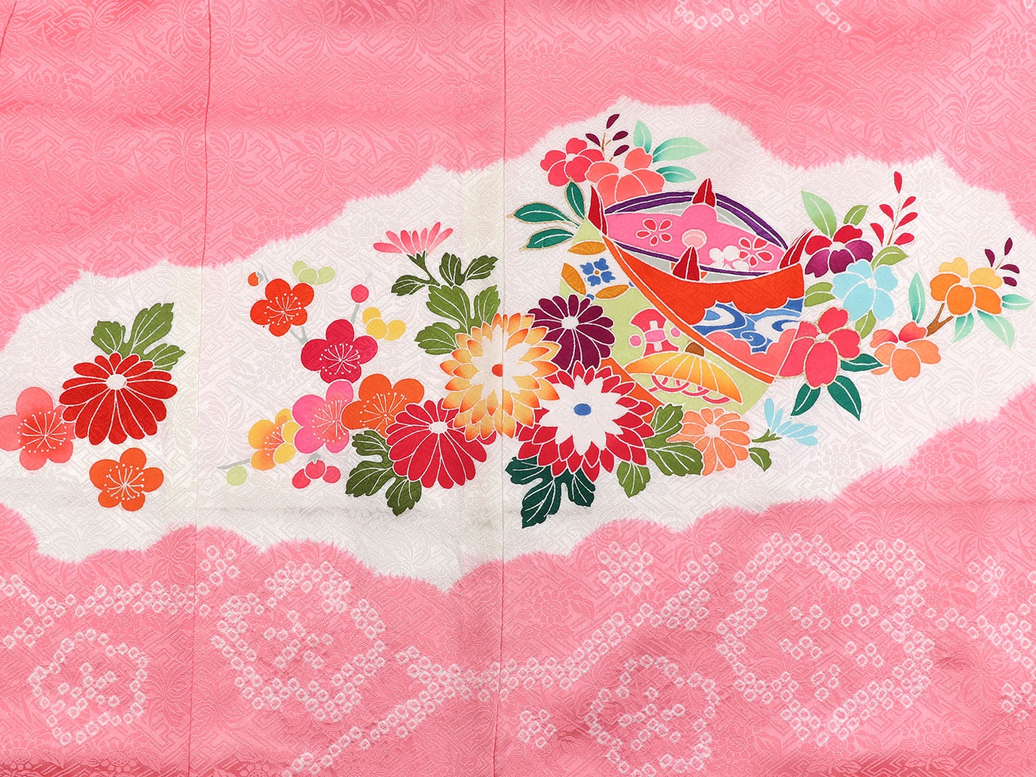 [レンタル] 女の子 お宮参り 産着 レンタル6点フルセット 正絹 鞠と牡丹 紗綾形のピンク色の宅配レンタル - 5