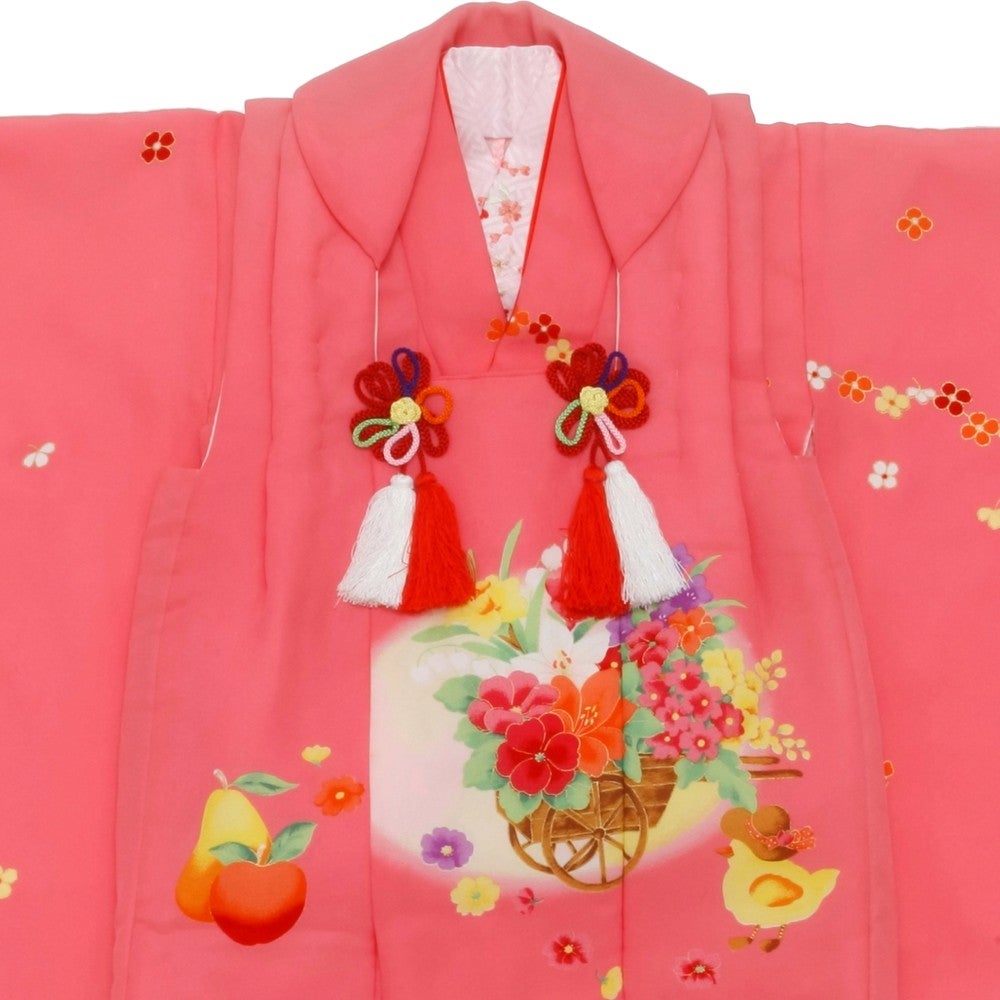 [レンタル] 七五三/節句 被布セット 3歳女の子 被布セット フルーツ 小花 ピンク