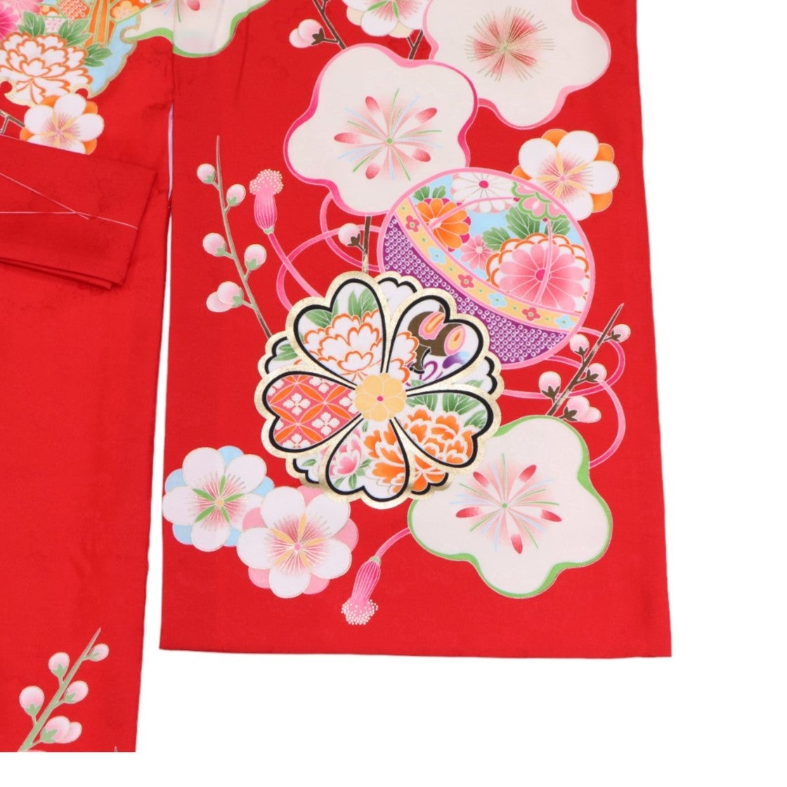 [レンタル] 女の子 お宮参り 産着レンタル6点フルセット 梅に鞠 赤の宅配レンタル - 3