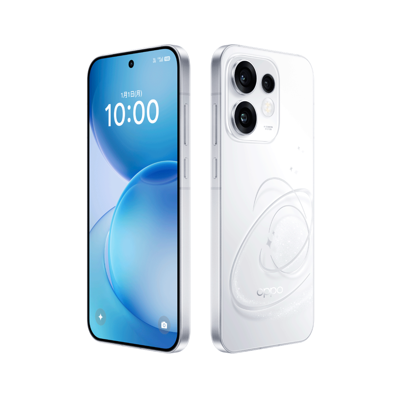 OPPO(オッポ) Reno16 5G SIMフリー スマートフォン 前面・背面 斜めアングル ポップホワイト - 2