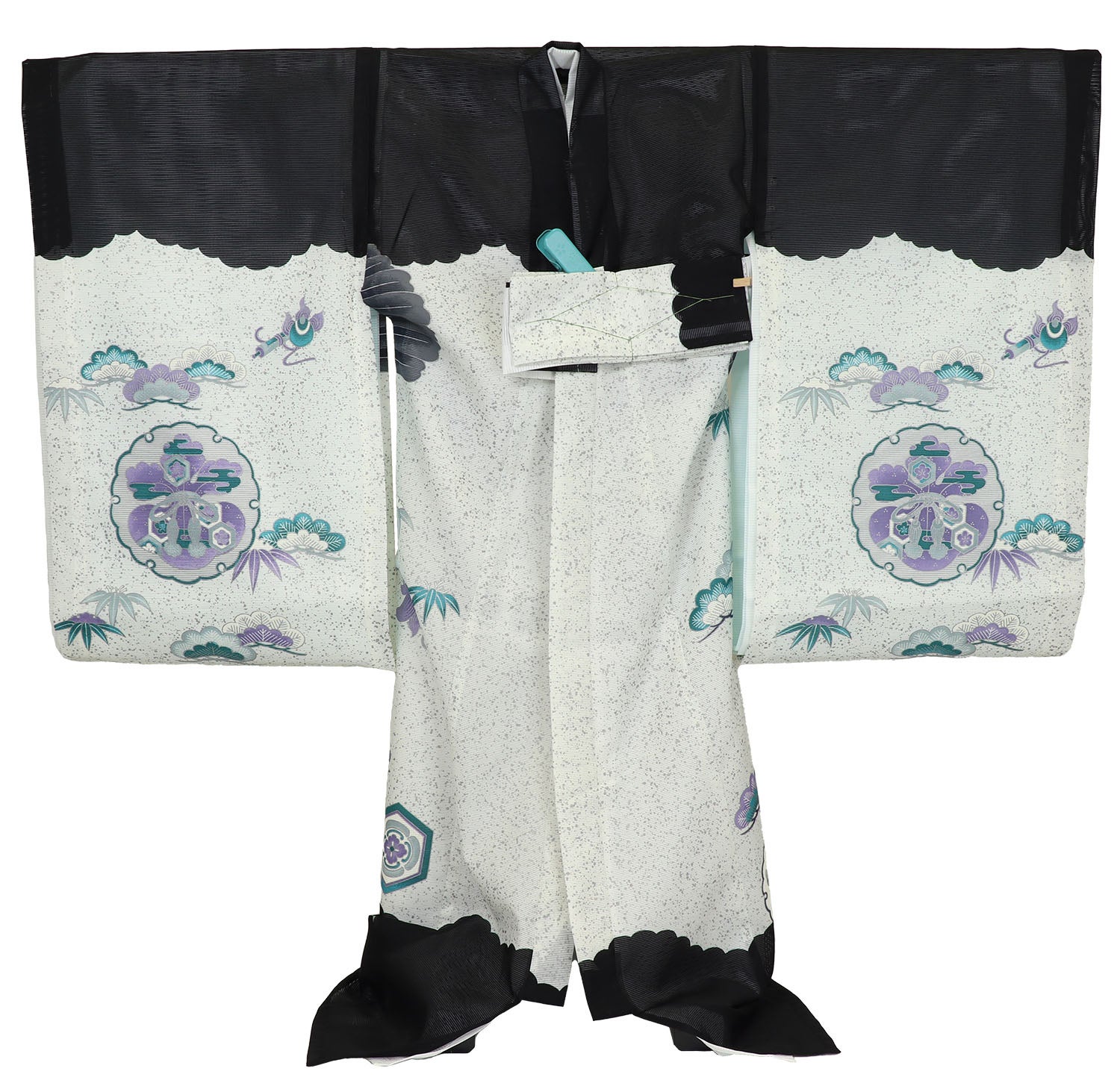 [レンタル] 男の子 お宮参り 産着 絽（夏用） レンタル6点フルセット 鷹に軍配 薄い黒色 / 墨黒の宅配レンタル - 2