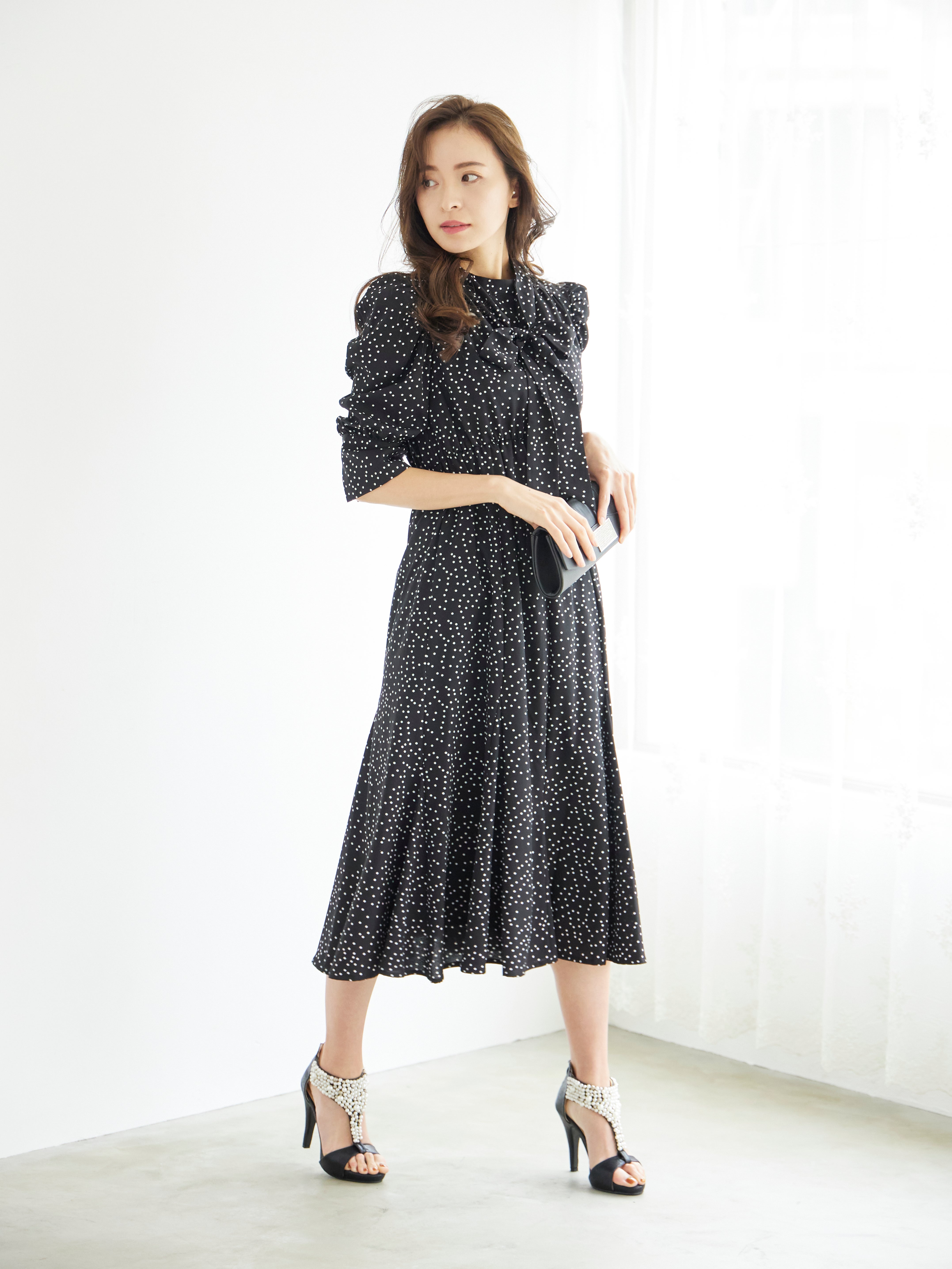 [レンタル] BELINDA DE CAPRIS ギャザースリーブ ドットワンピースドレス ブラックの宅配レンタル - 8