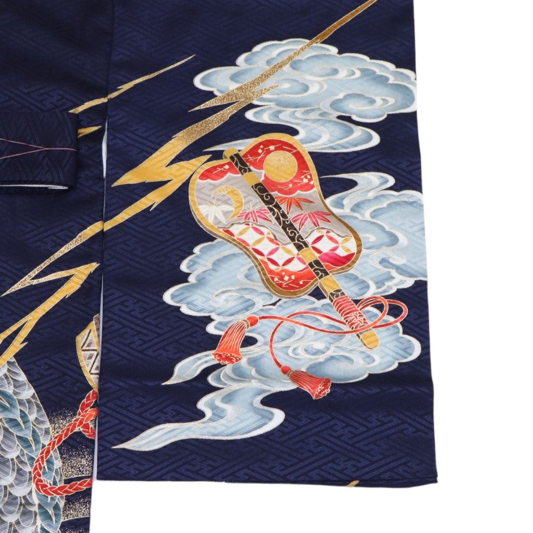[レンタル] 男の子 お宮参り 産着レンタル6点フルセット 兜に龍 紺の宅配レンタル - 3