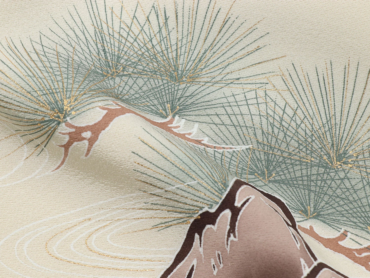 [レンタル] [手描友禅] 男の子 お宮参り 産着 レンタル6点フルセット 正絹 鷹に石庭 黒・クリーム色の宅配レンタル - 6