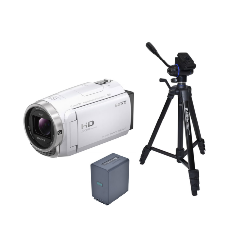 ソニー ビデオカメラ HDR-CX680 ホワイト 三脚＋大容量予備バッテリーセット(GX6400 Video＋NP-FV100)