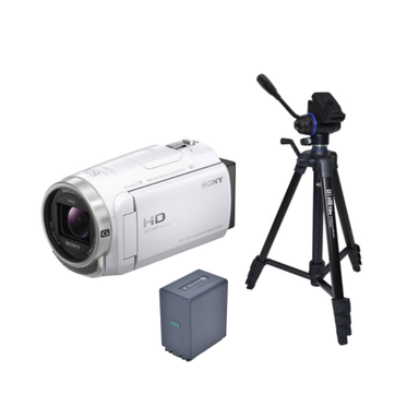 ソニー ビデオカメラ HDR-CX680 ホワイト 三脚＋大容量予備バッテリーセット(GX6400 Video＋NP-FV100)
