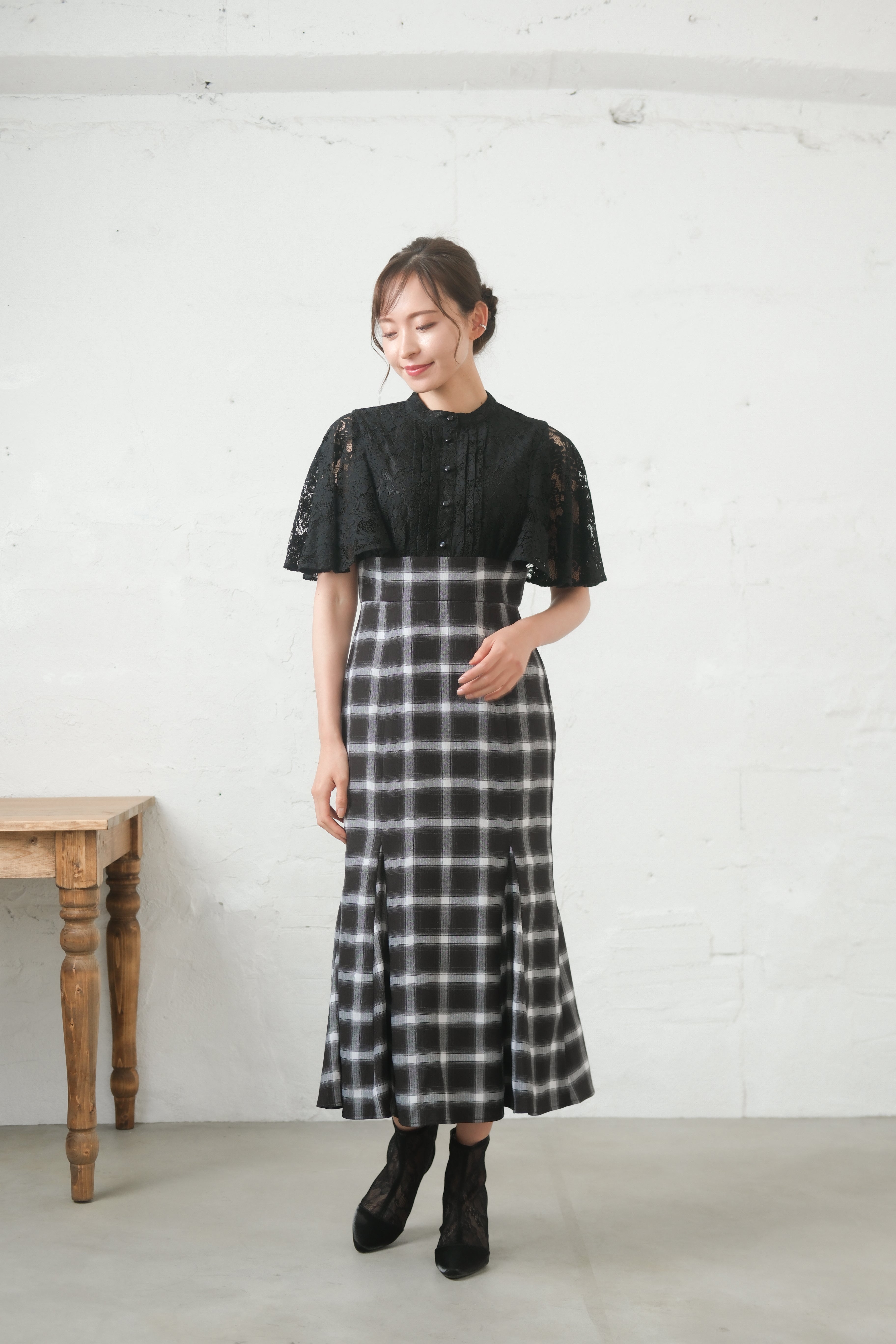 BELINDA DE CAPRIS レース切り替えマーメイド ワンピースドレス ブラック