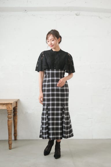 BELINDA DE CAPRIS レース切り替えマーメイド ワンピースドレス ブラック Lサイズ