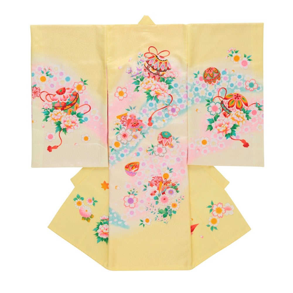 女の子 お宮参り 産着レンタル6点フルセット 正絹 桜 鞠