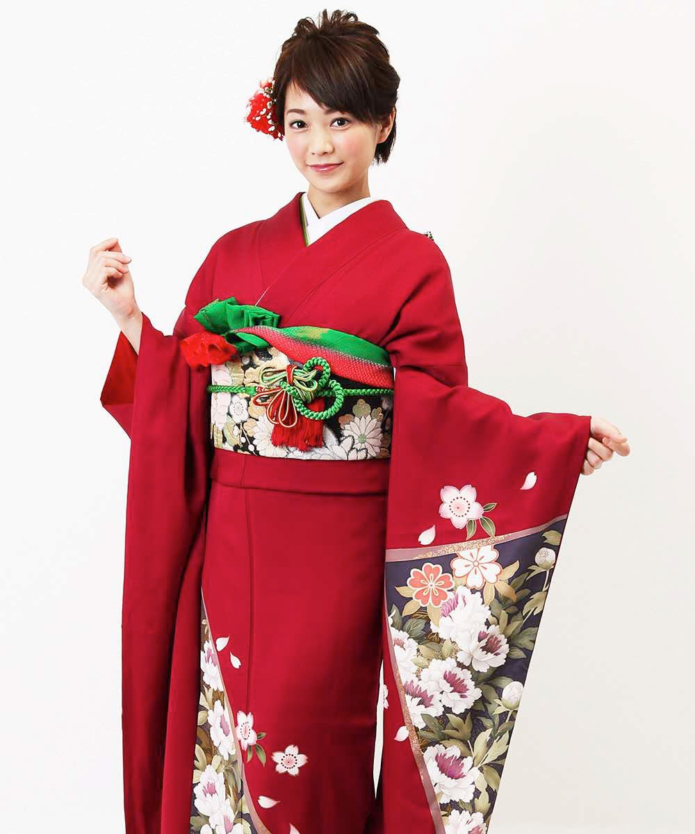 [レンタル] レンタル振袖フルセット-294 赤系 花柄