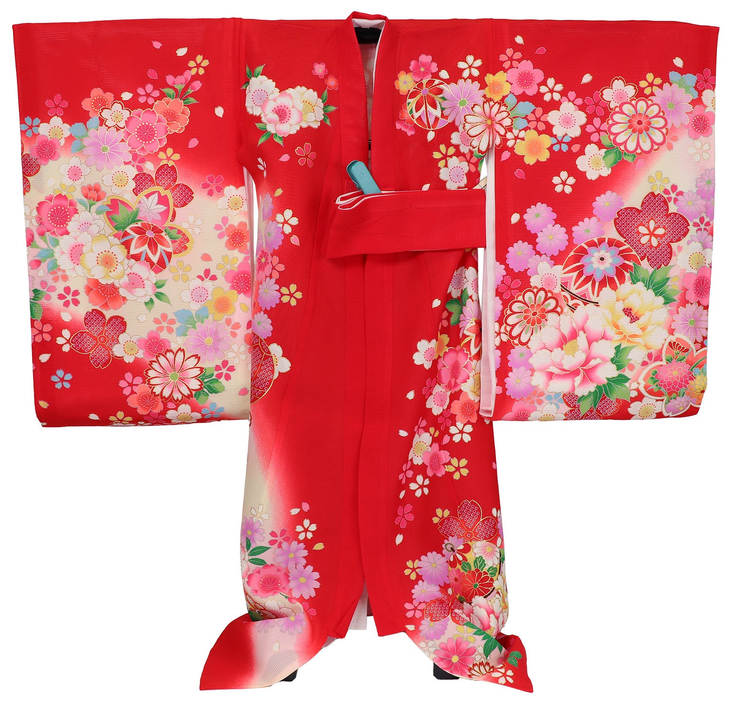 [レンタル] 女の子 お宮参り 産着 絽（夏用） レンタル6点フルセット 正絹 鈴に牡丹 赤色の宅配レンタル - 2