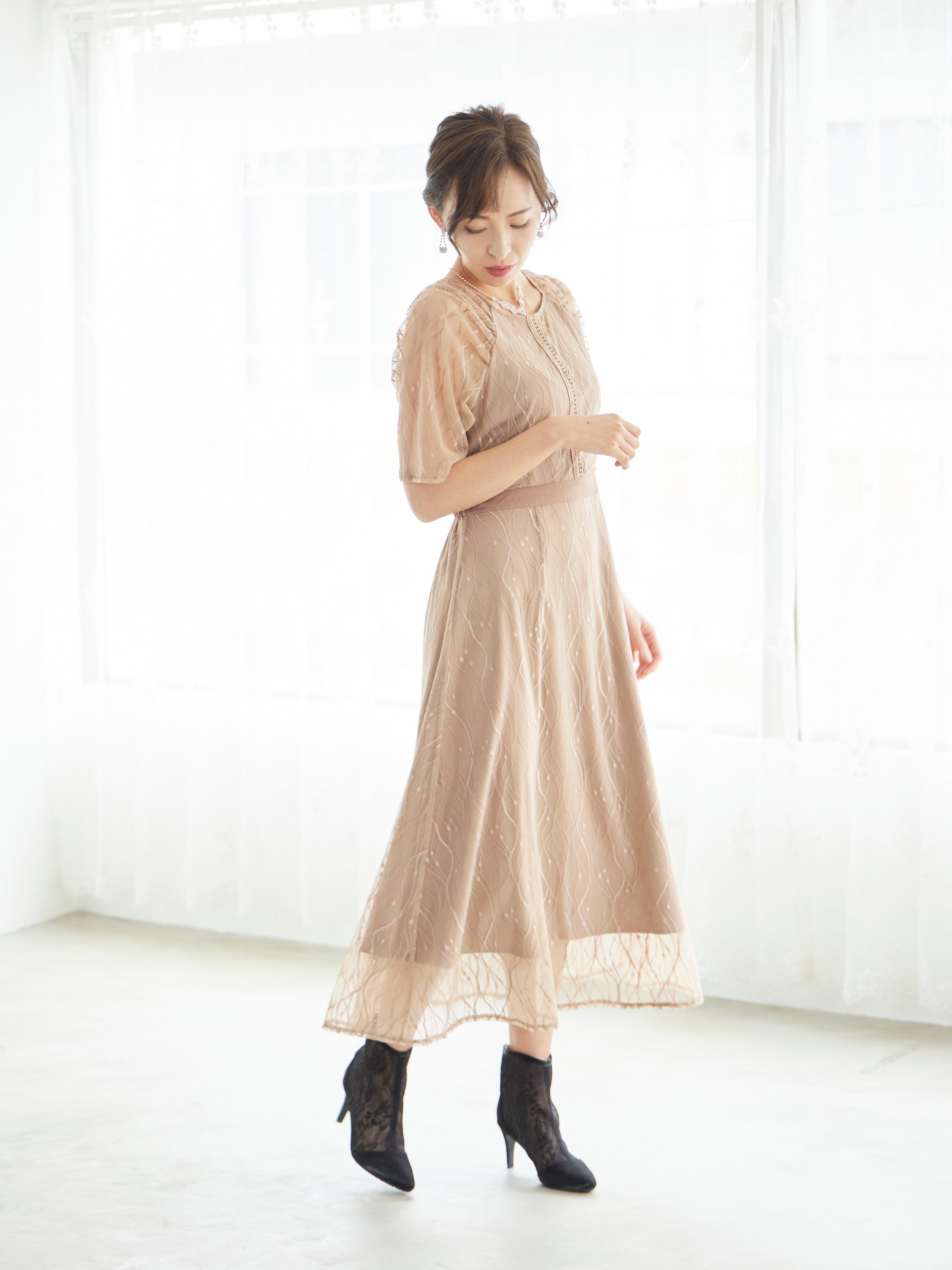 [レンタル] BELINDA DE CAPRIS ラグランスリーブレース ワンピースドレス ベージュの宅配レンタル - 4