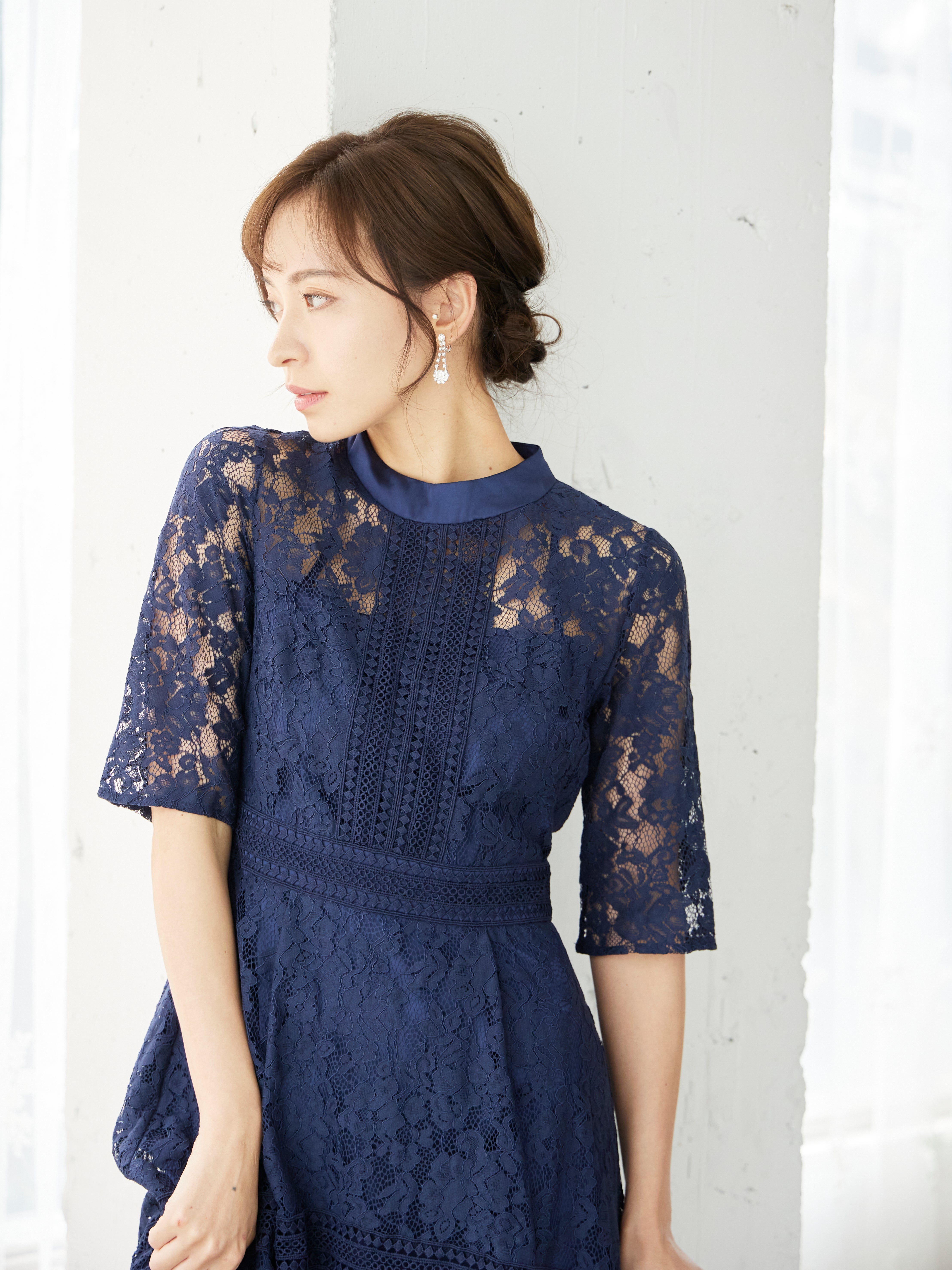 [レンタル] BELINDA DE CAPRIS ケミカルレース フィッシュテール ワンピースドレス ネイビーの宅配レンタル - 12