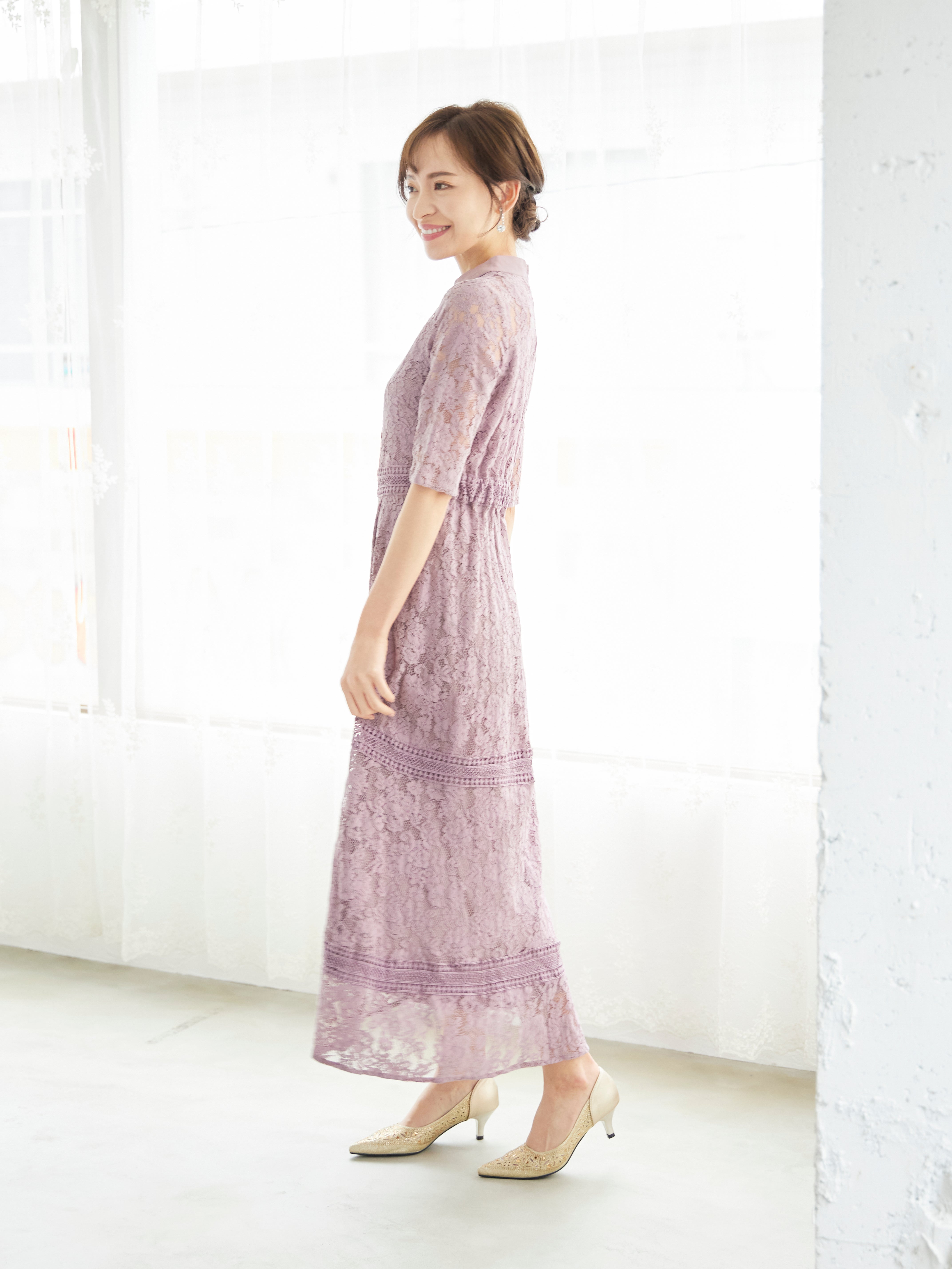 [レンタル] BELINDA DE CAPRIS ケミカルレース フィッシュテール ワンピースドレス ダークピンクの宅配レンタル - 3