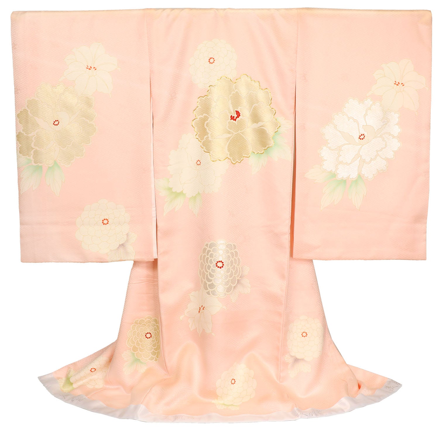 女の子 お宮参り 産着 吉澤織物 レンタル6点フルセット 正絹 牡丹に金駒刺繍 ピンク色