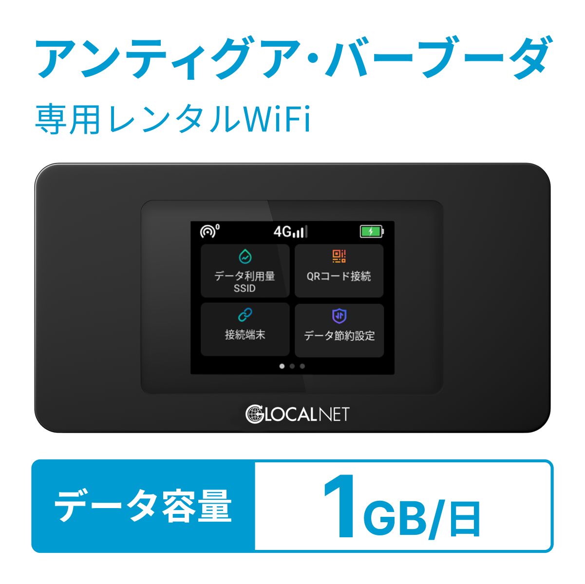 レンティオWiFi アンティグア・バーブーダWiFi 4G 1GB/日 データ容量プラン