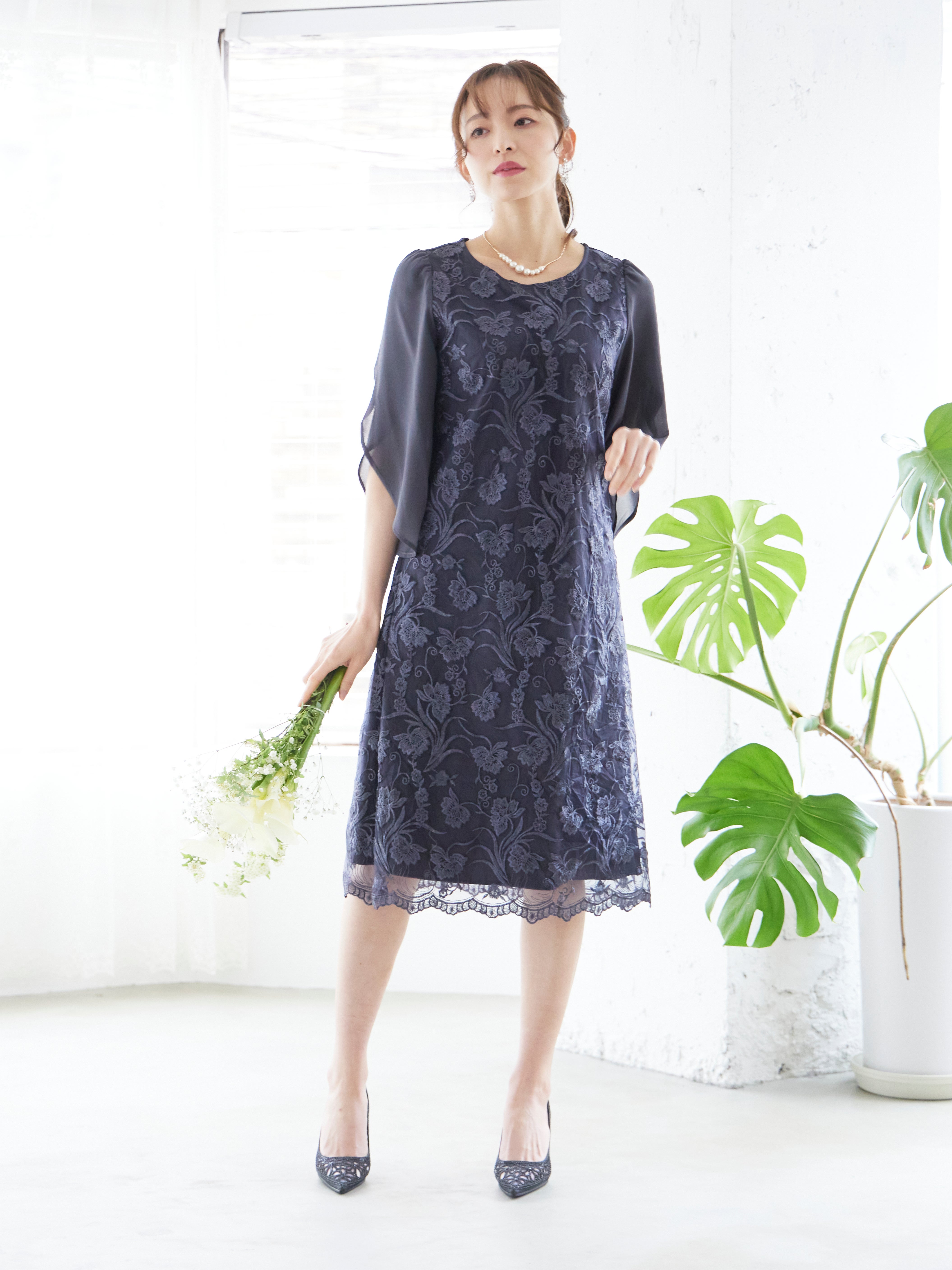 [レンタル] BELINDA DE CAPRIS 刺繍2枚袖 ワンピースドレス グレーの宅配レンタル - 4