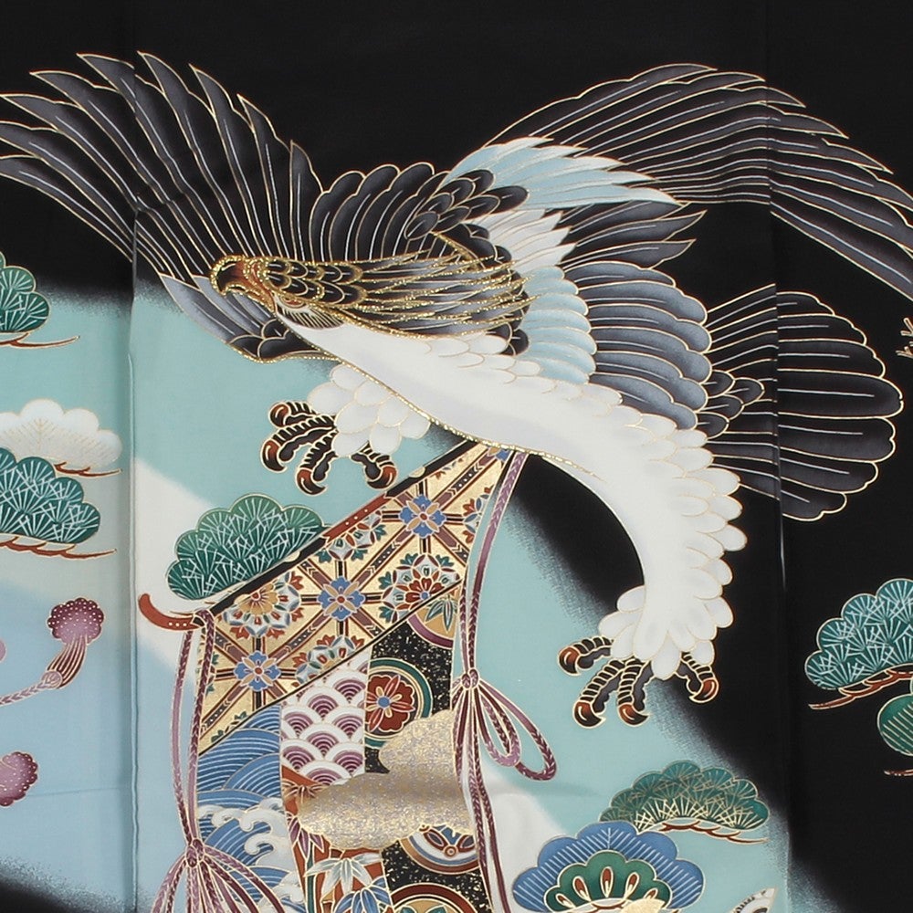 [レンタル] 男の子 お宮参り 産着レンタル6点フルセット 正絹 鷹 軍配団扇の宅配レンタル - 3