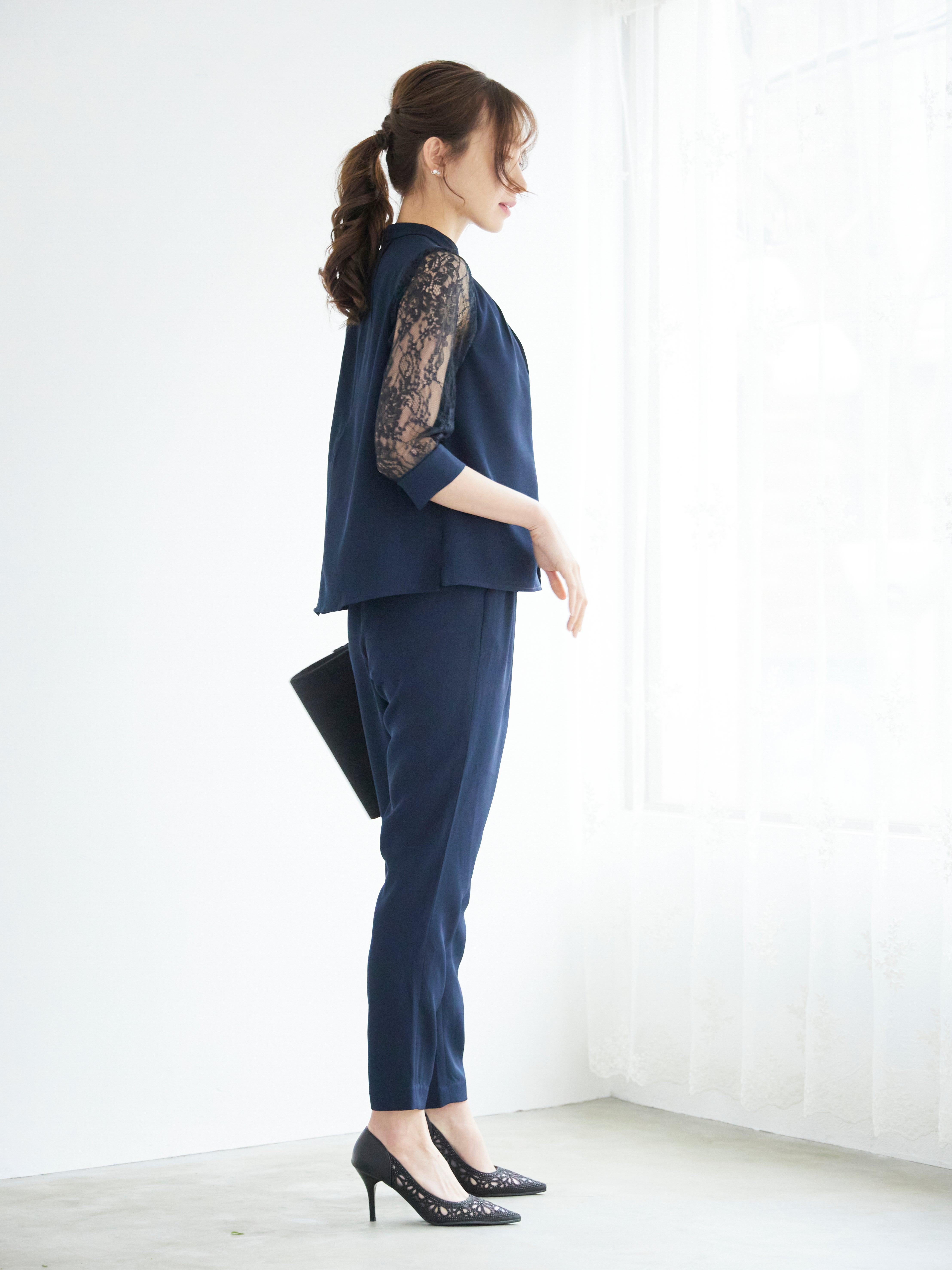 [レンタル] BELINDA DE CAPRIS 前開きブラウス セットアップ テーパードパンツドレス ネイビーの宅配レンタル - 7