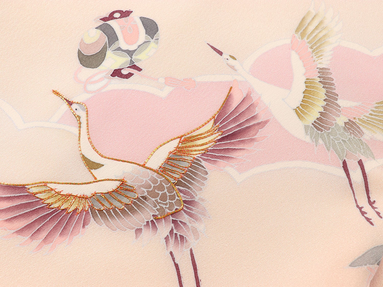 [レンタル] 女の子 お宮参り 産着 レンタル6点フルセット 正絹 鶴に宝づくし クリーム色に薄ピンクの宅配レンタル - 5