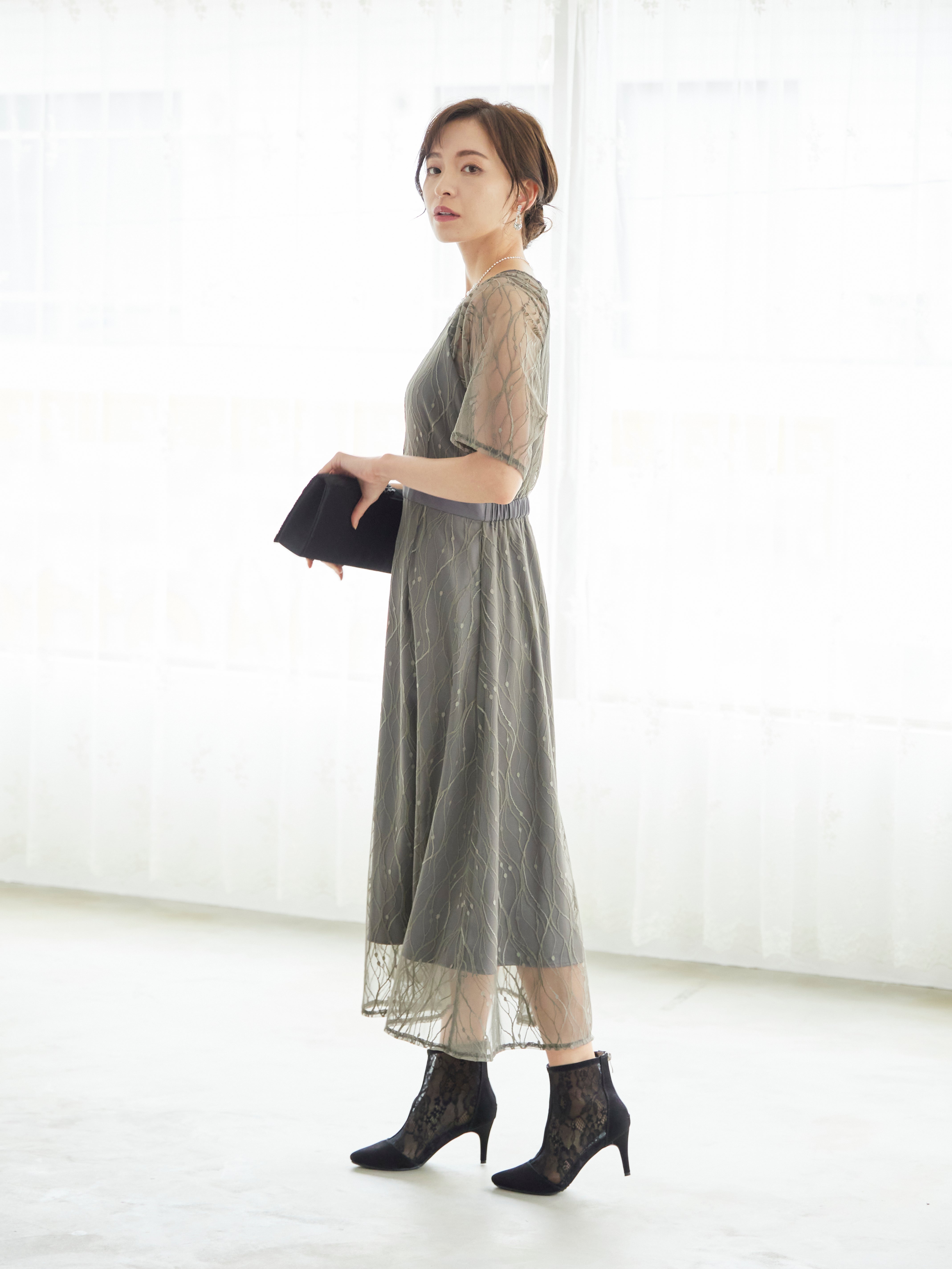 [レンタル] BELINDA DE CAPRIS ラグランスリーブレース ワンピースドレス グレーの宅配レンタル - 7