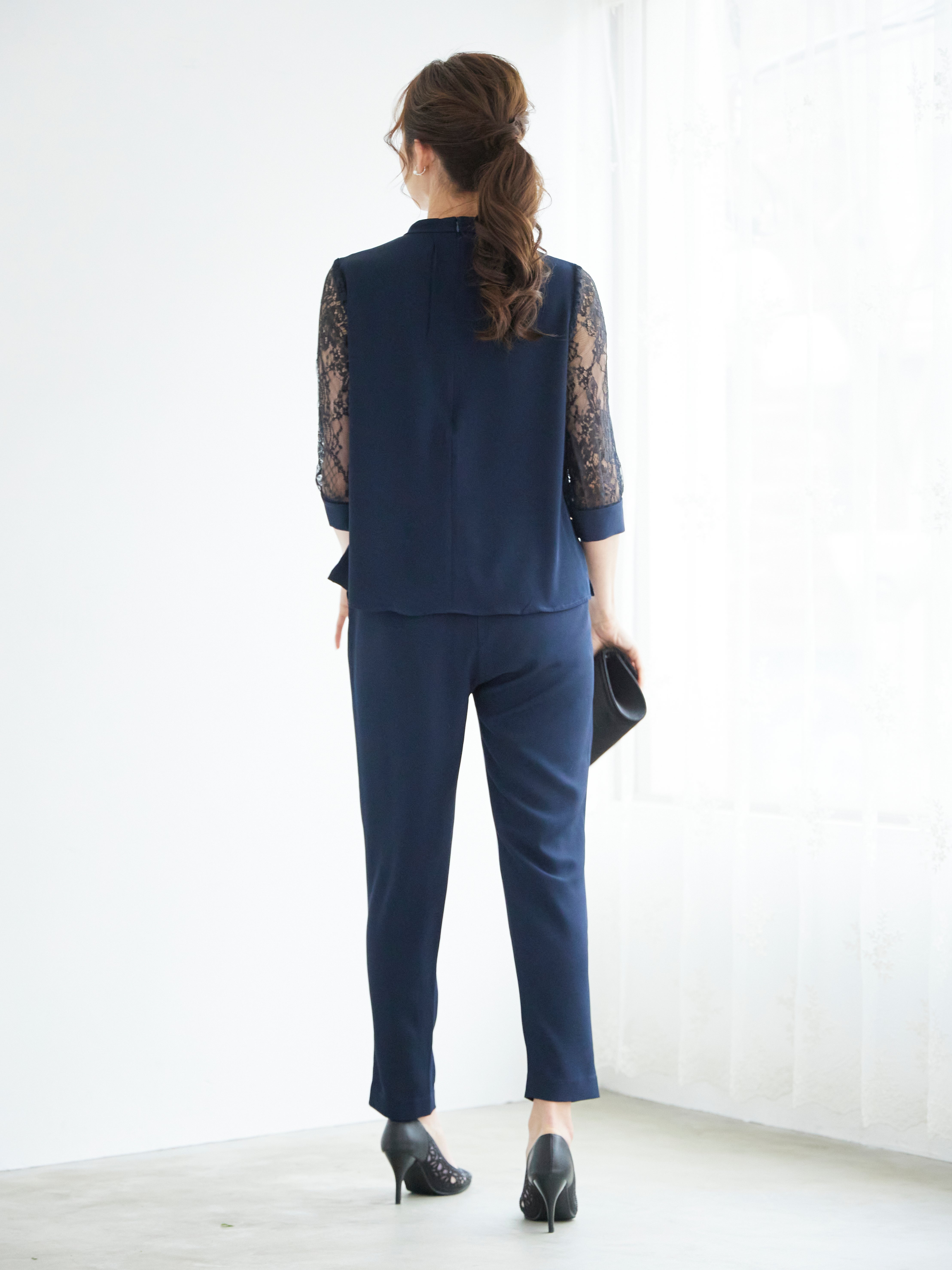 [レンタル] BELINDA DE CAPRIS 前開きブラウス セットアップ テーパードパンツドレス ネイビーの宅配レンタル - 8