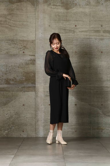BELINDA DE CAPRIS フロッキー ドットチュール ワンピースドレス ブラック Lサイズ