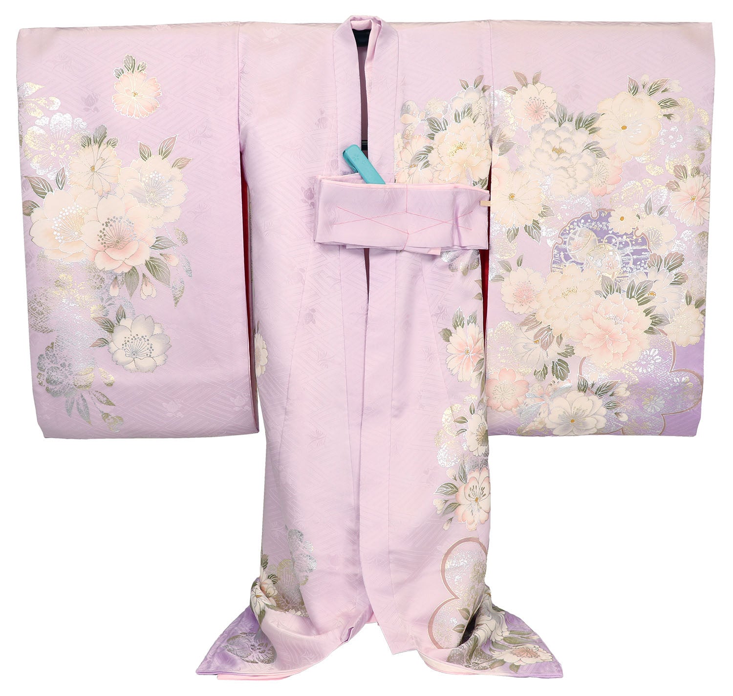 [レンタル] 女の子 お宮参り 産着 レンタル6点フルセット 正絹 鞠に桜づくし 紗綾形の藤色の宅配レンタル - 2